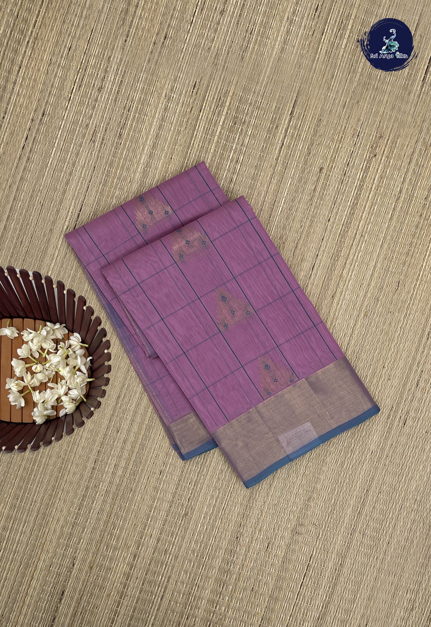 Light Pink Kora Sico Silk Cotton With Checked Pattern