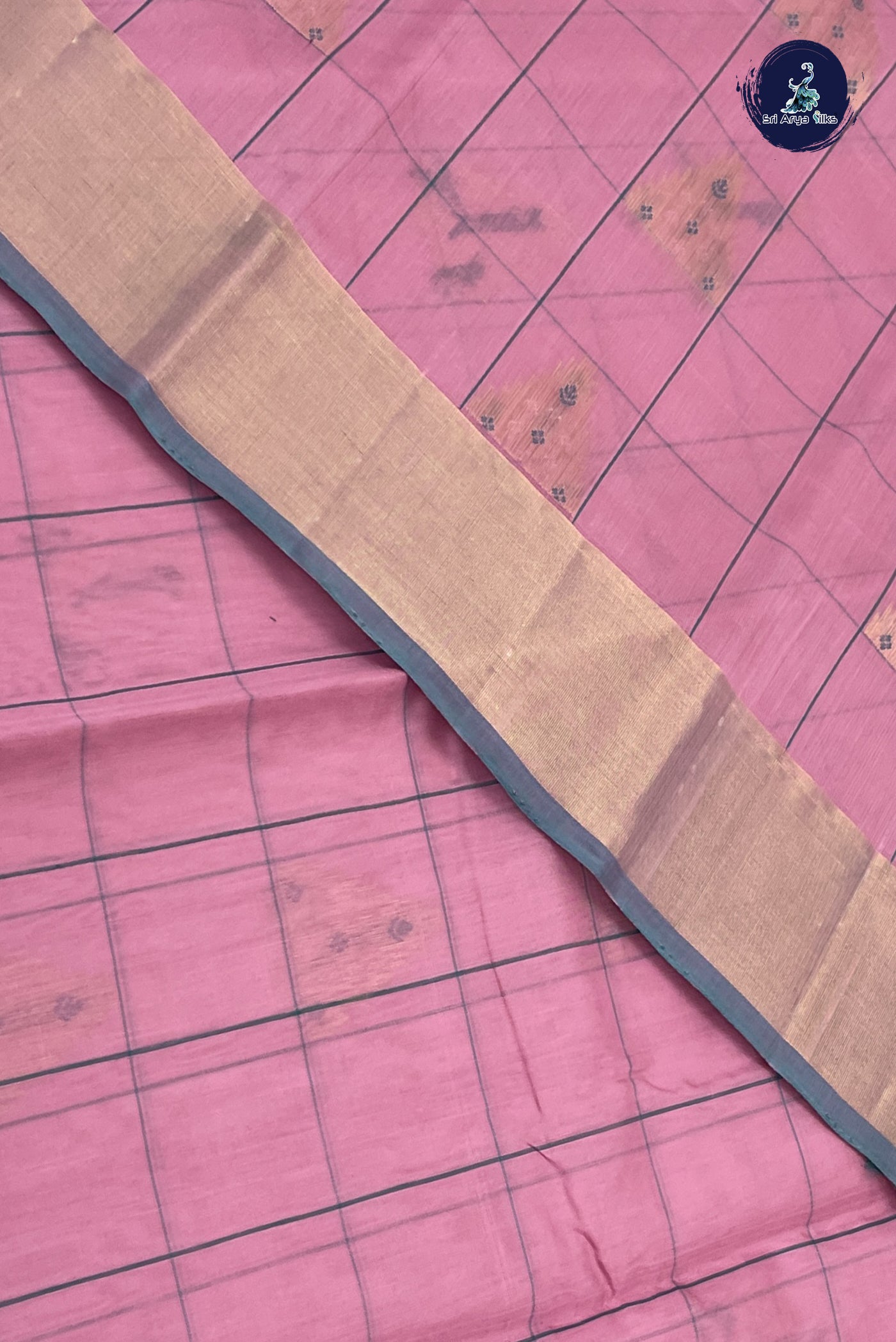 Light Pink Kora Sico Silk Cotton With Checked Pattern