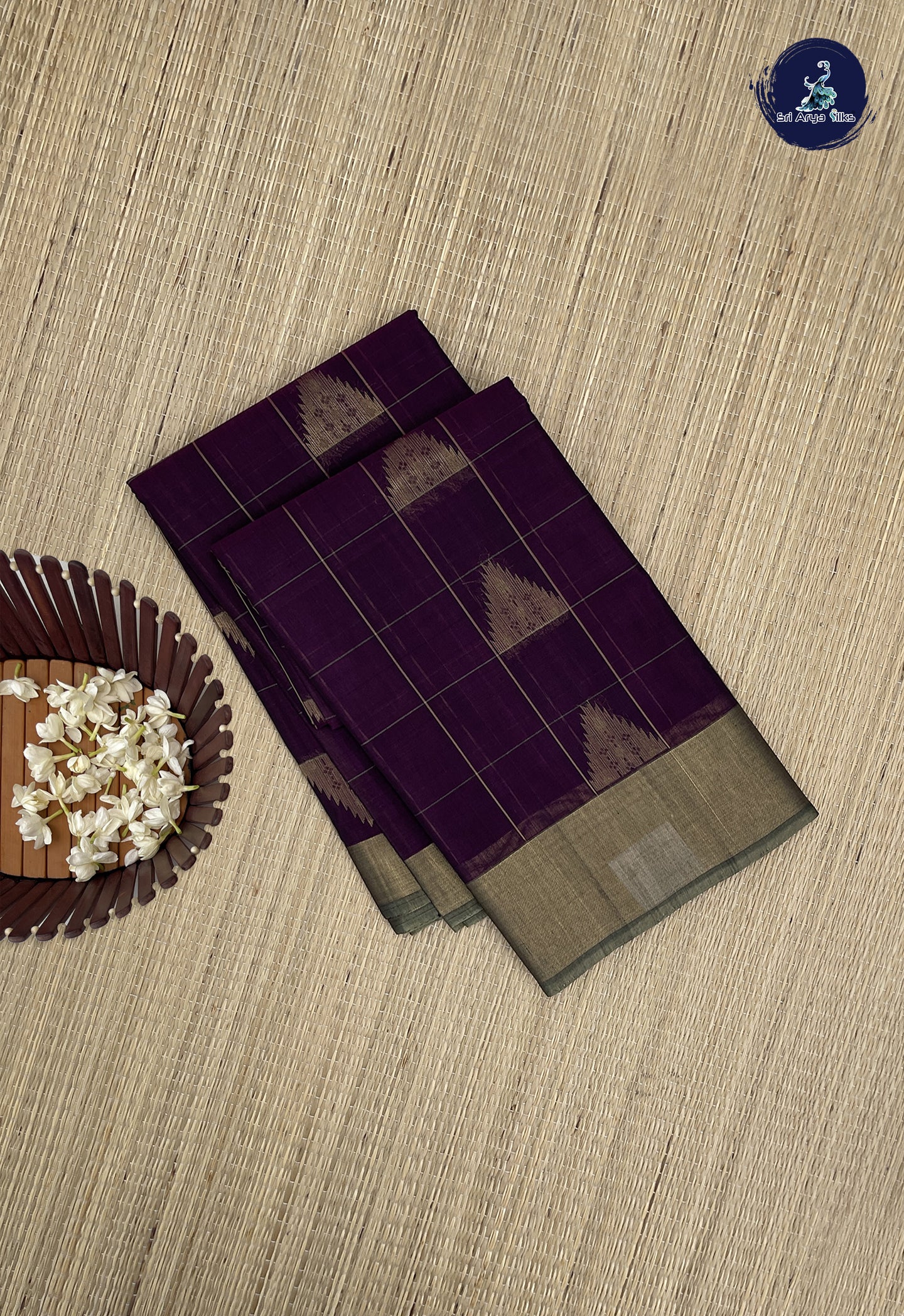 Dark Plum Kora Sico Silk Cotton With Checked Pattern