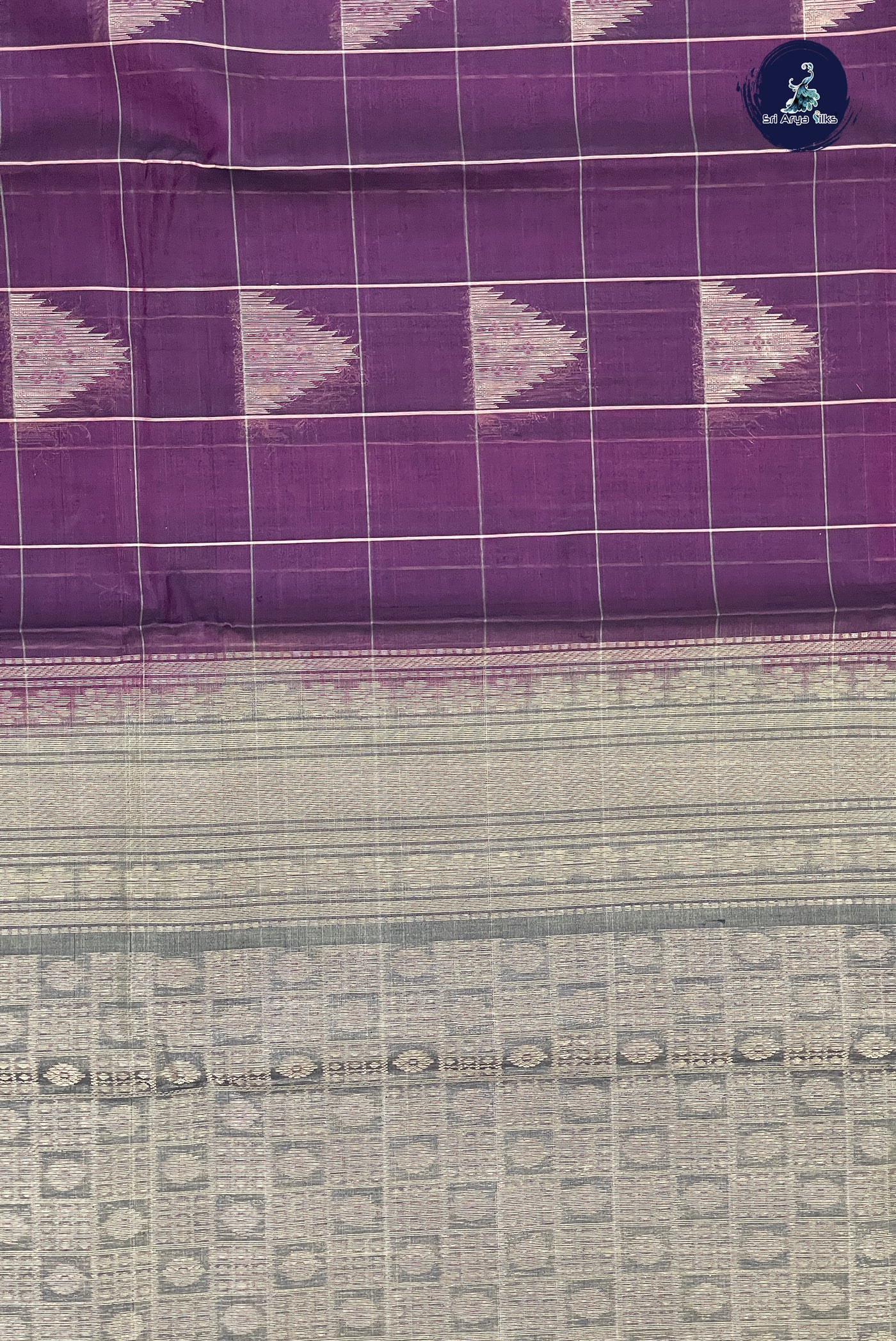 Dark Plum Kora Sico Silk Cotton With Checked Pattern