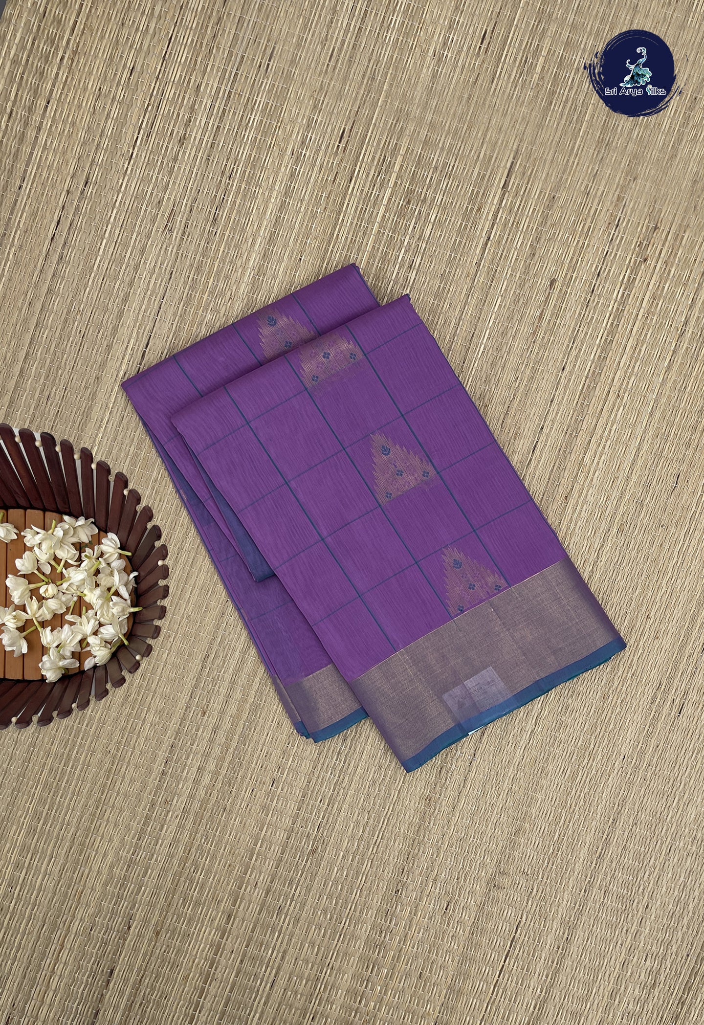 Lavender Kora Sico Silk Cotton With Checked Pattern