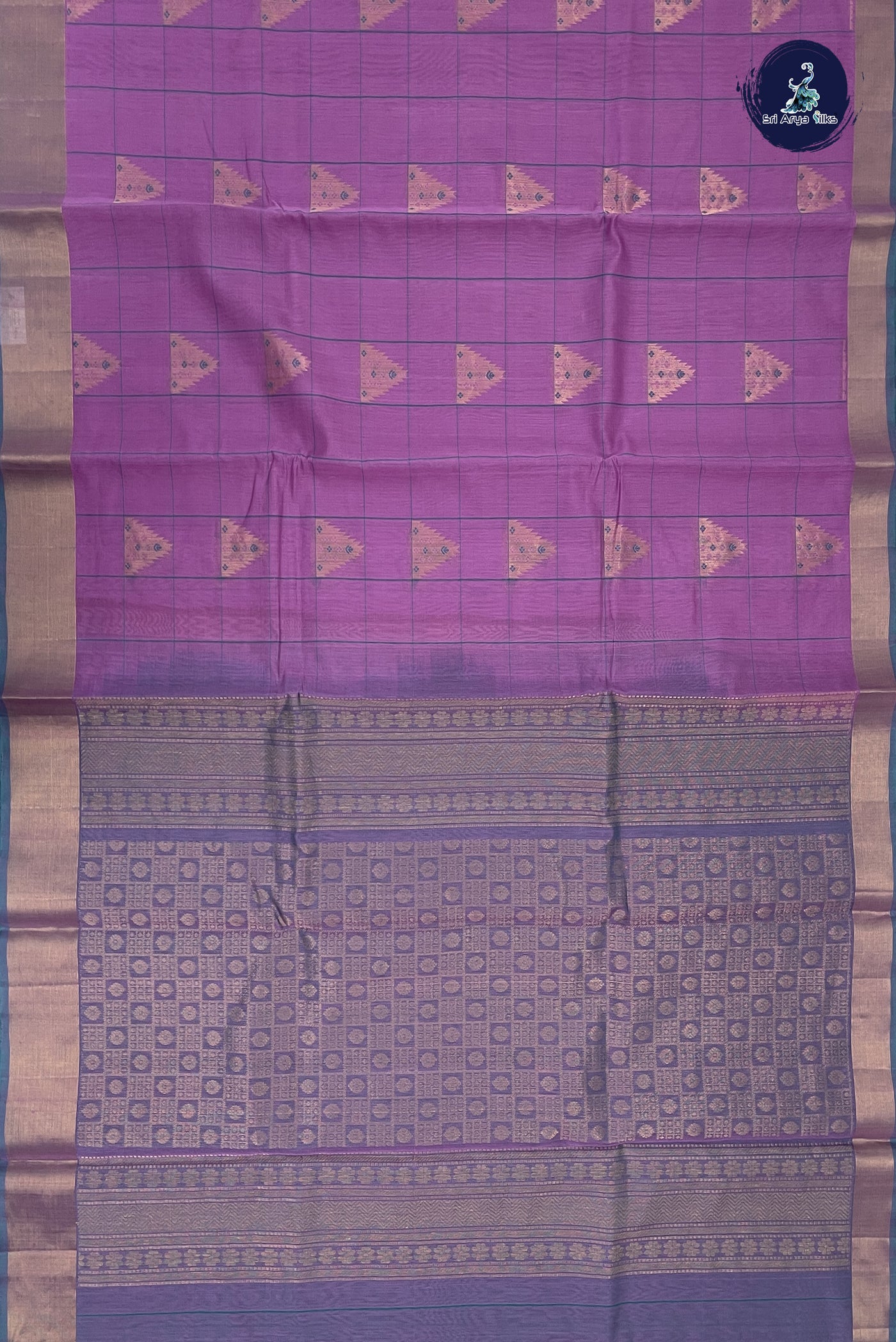 Lavender Kora Sico Silk Cotton With Checked Pattern