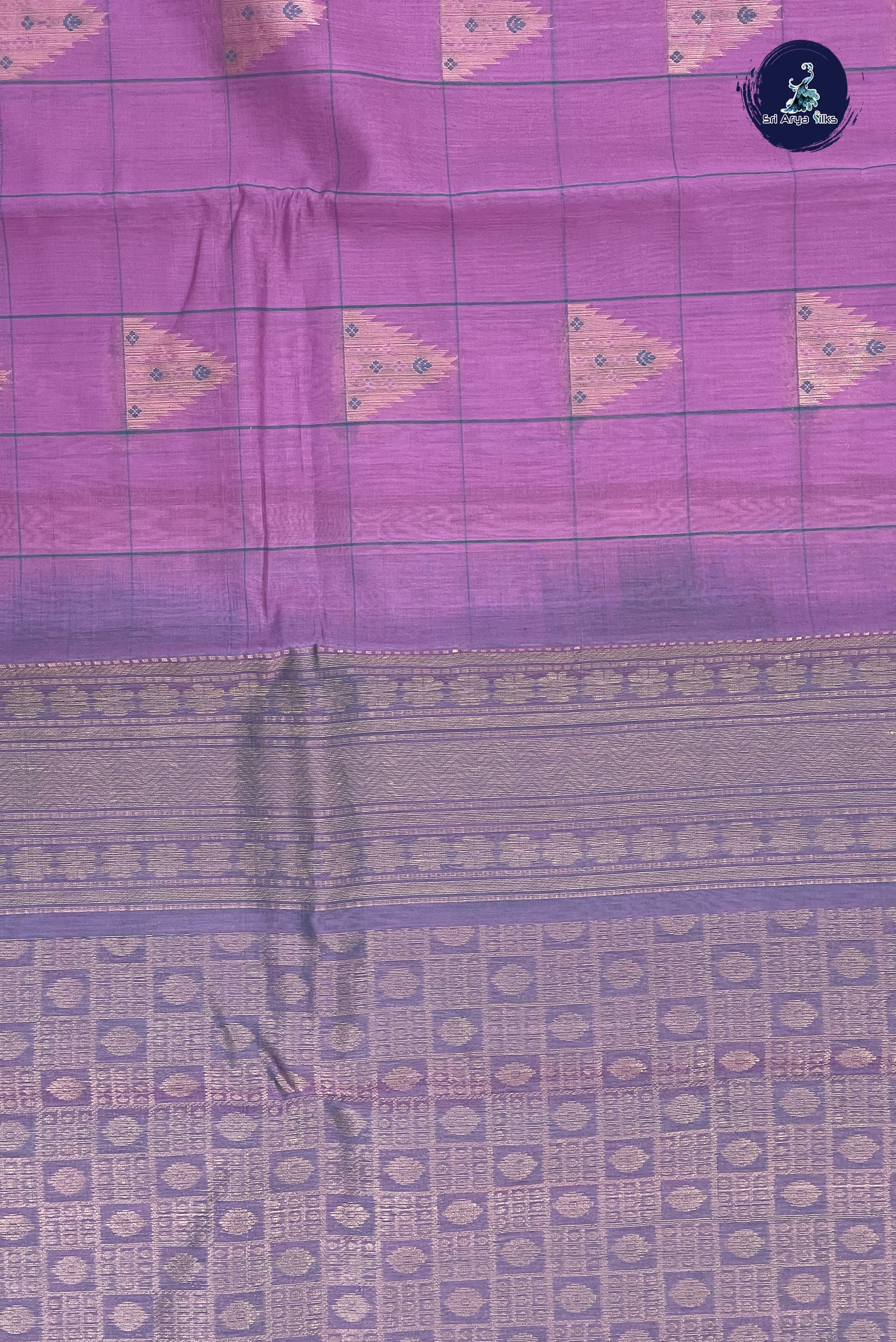 Lavender Kora Sico Silk Cotton With Checked Pattern