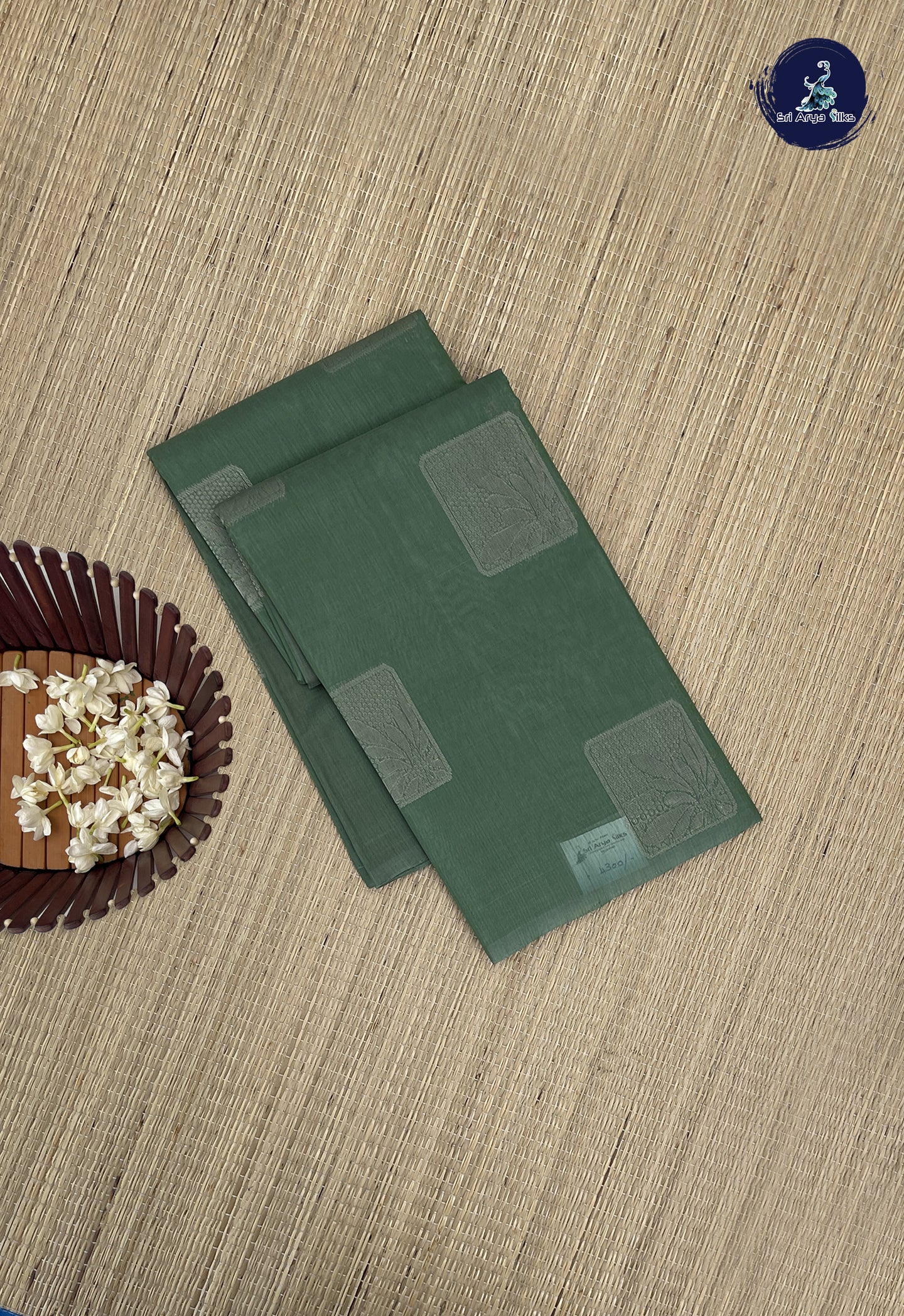 Olive Green Kora Sico Silk Cotton With Zari Buttas Pattern