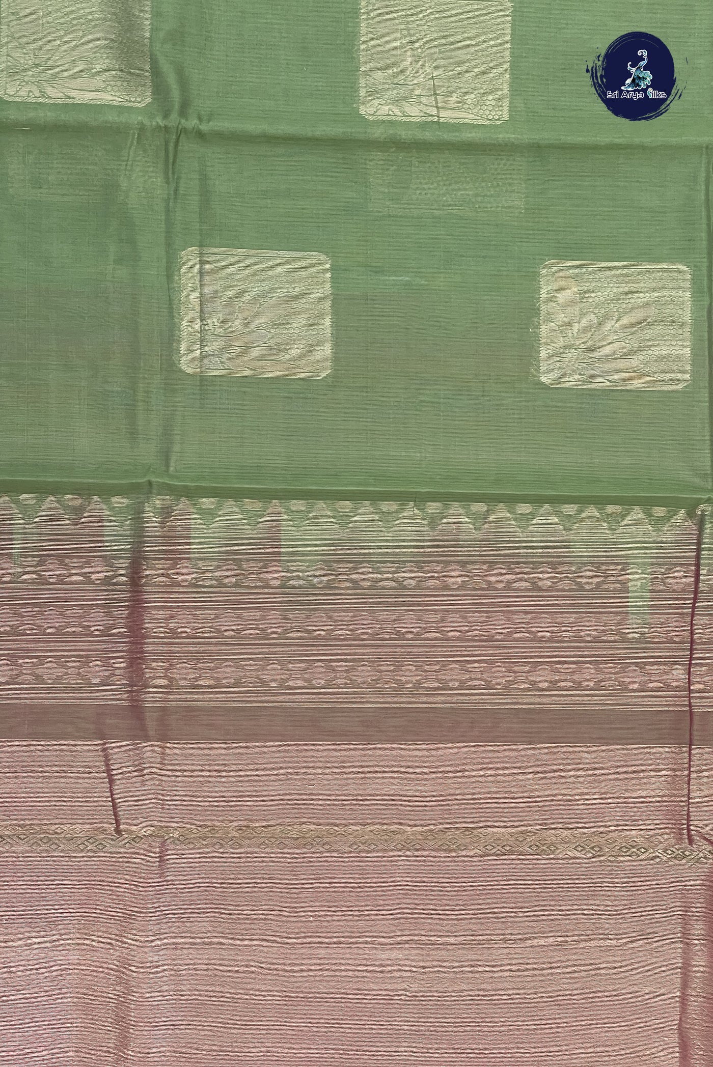 Olive Green Kora Sico Silk Cotton With Zari Buttas Pattern