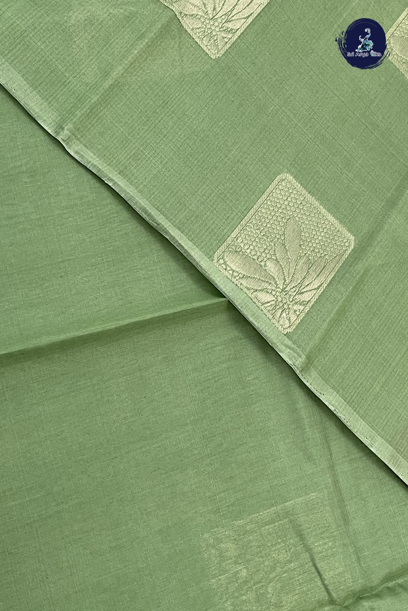 Olive Green Kora Sico Silk Cotton With Zari Buttas Pattern