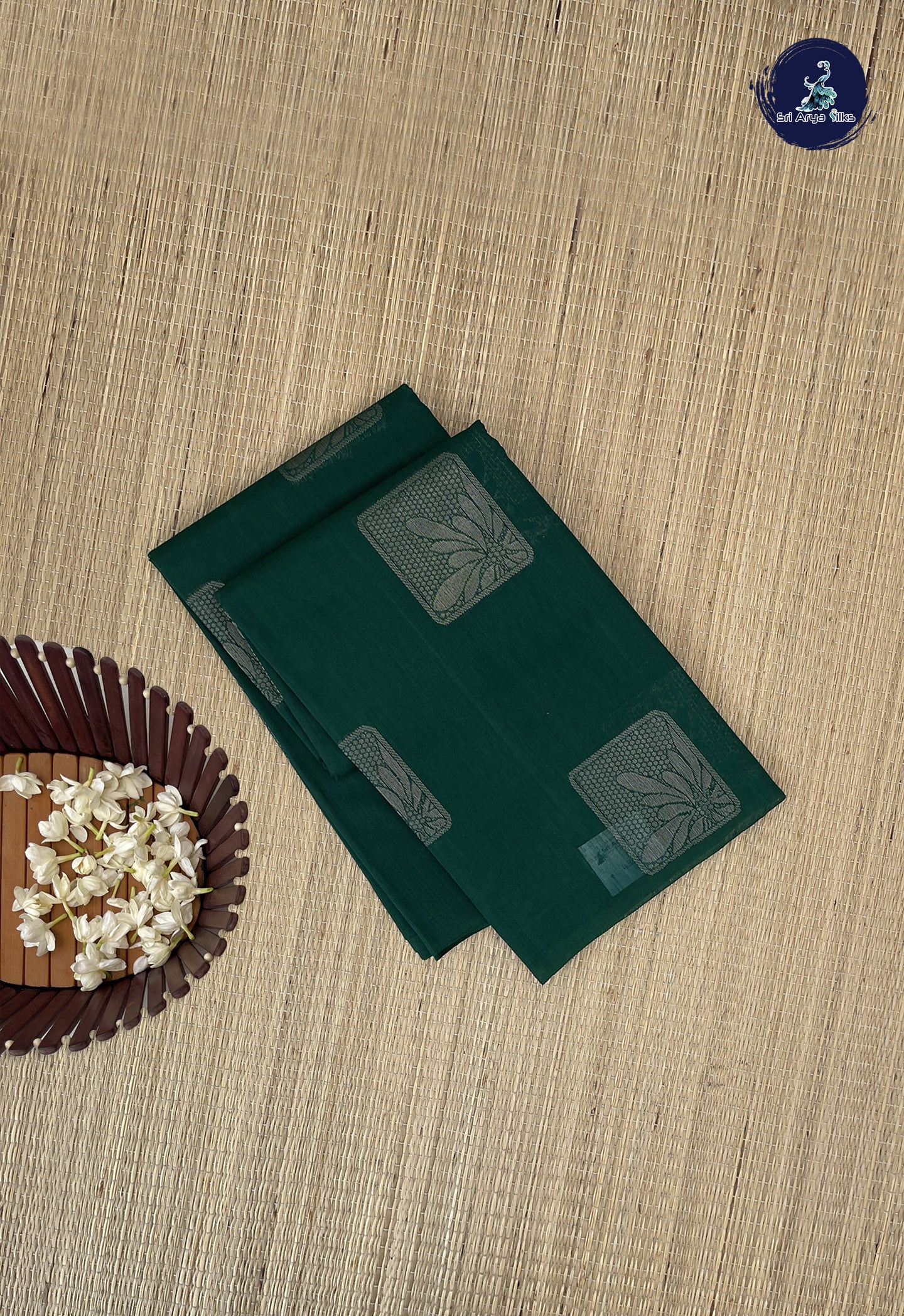 Dark Green Kora Sico Silk Cotton With Zari Buttas Pattern