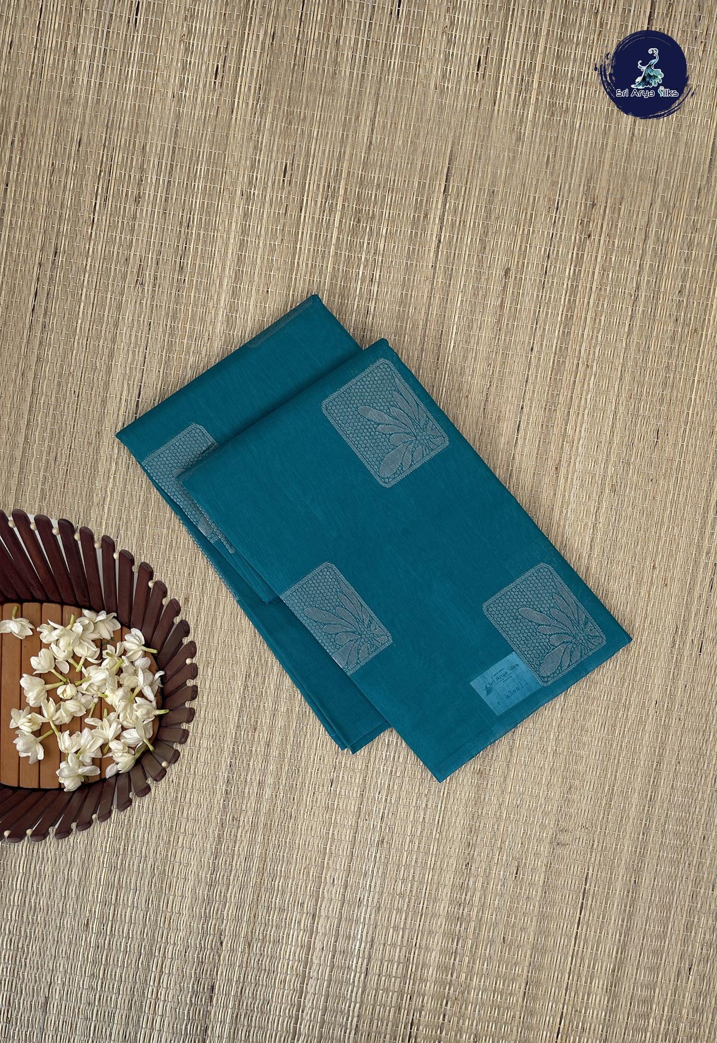 Teal Kora Sico Silk Cotton With Zari Buttas Pattern