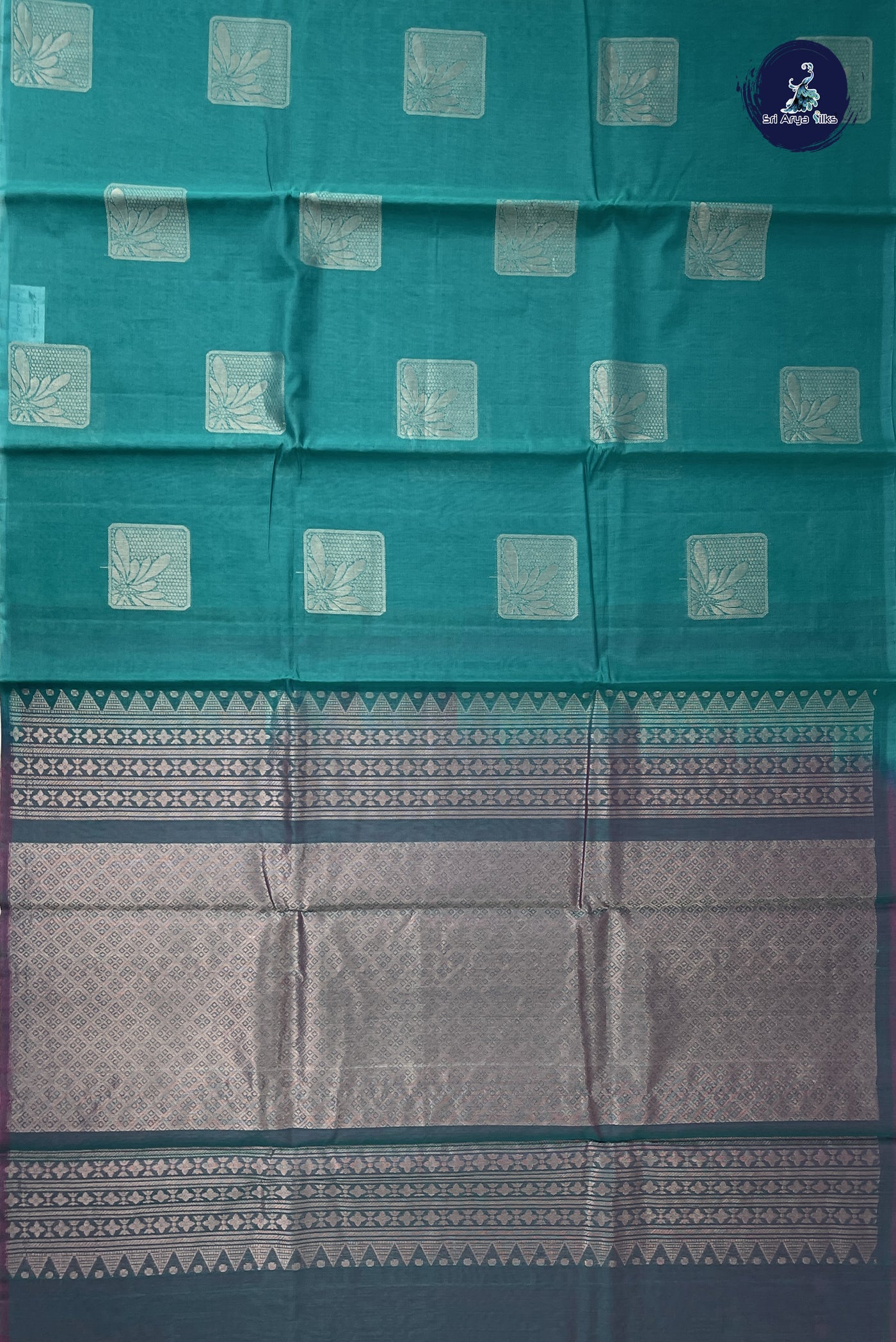 Teal Kora Sico Silk Cotton With Zari Buttas Pattern