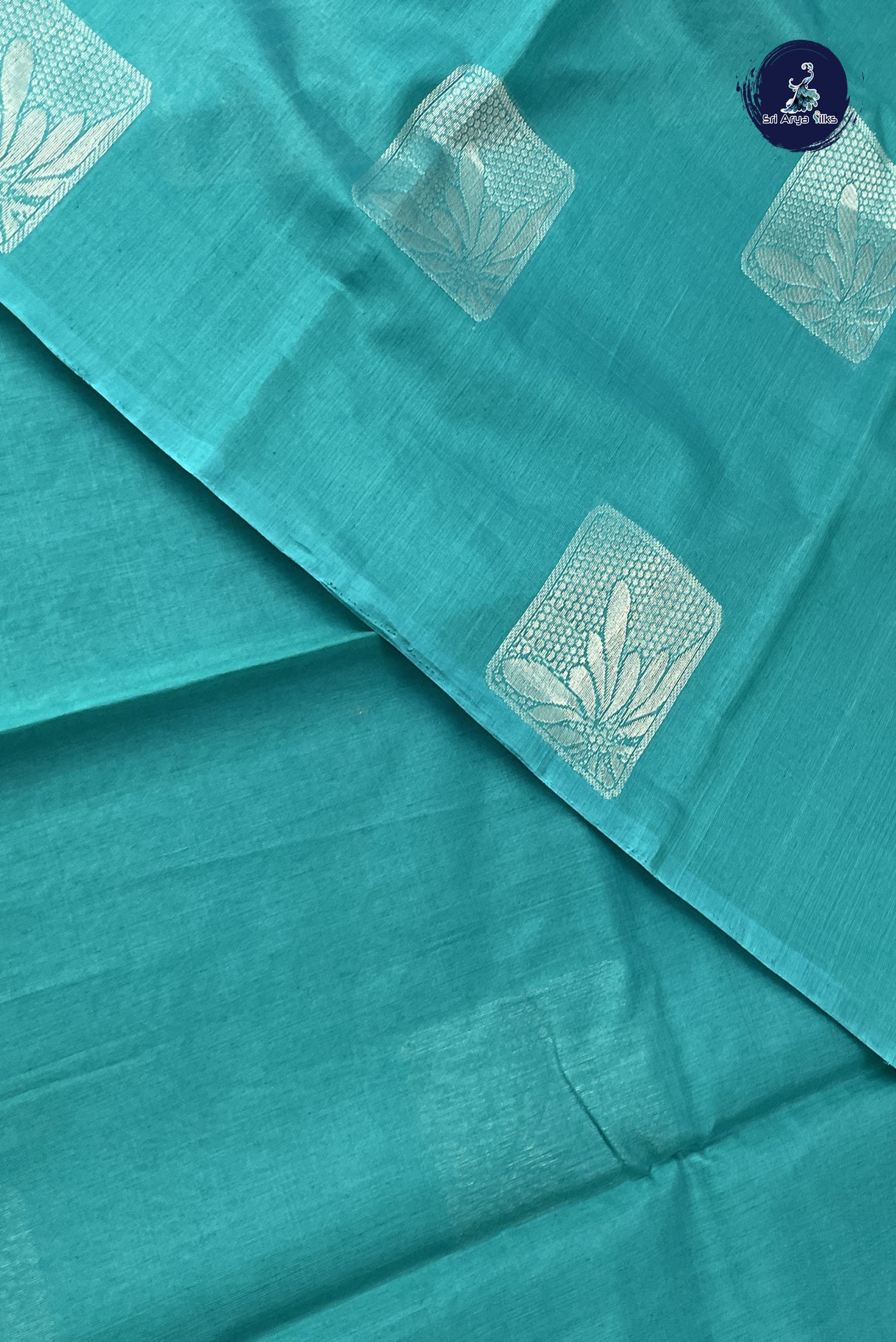Teal Kora Sico Silk Cotton With Zari Buttas Pattern