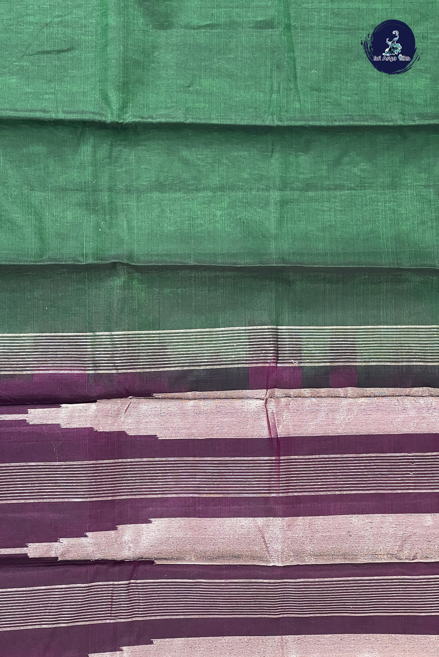 Bottle Green Kora Sico Silk Cotton With Plain Pattern