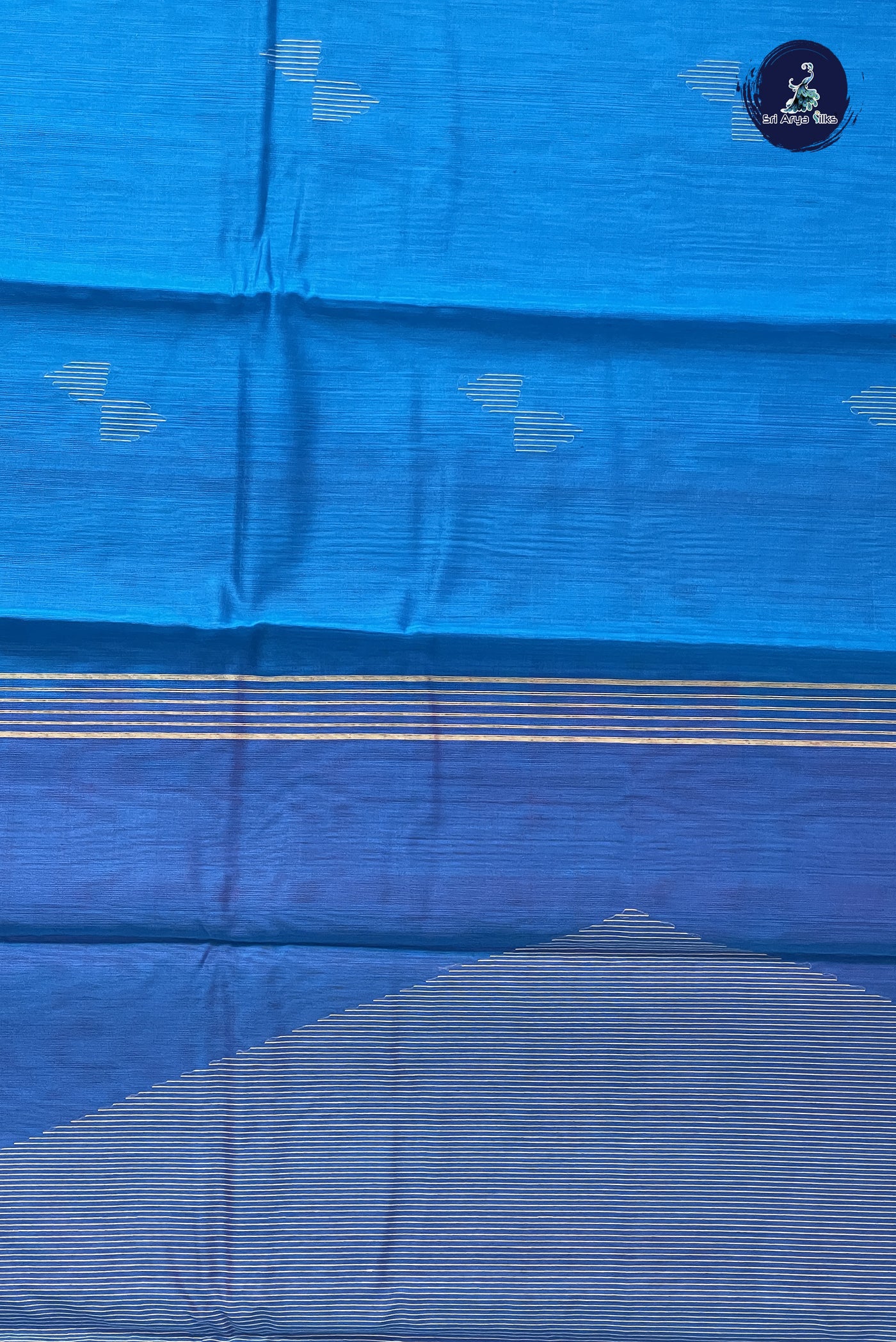 Copper Sulphate Blue Kora Sico Silk Cotton With Zari Buttas Pattern