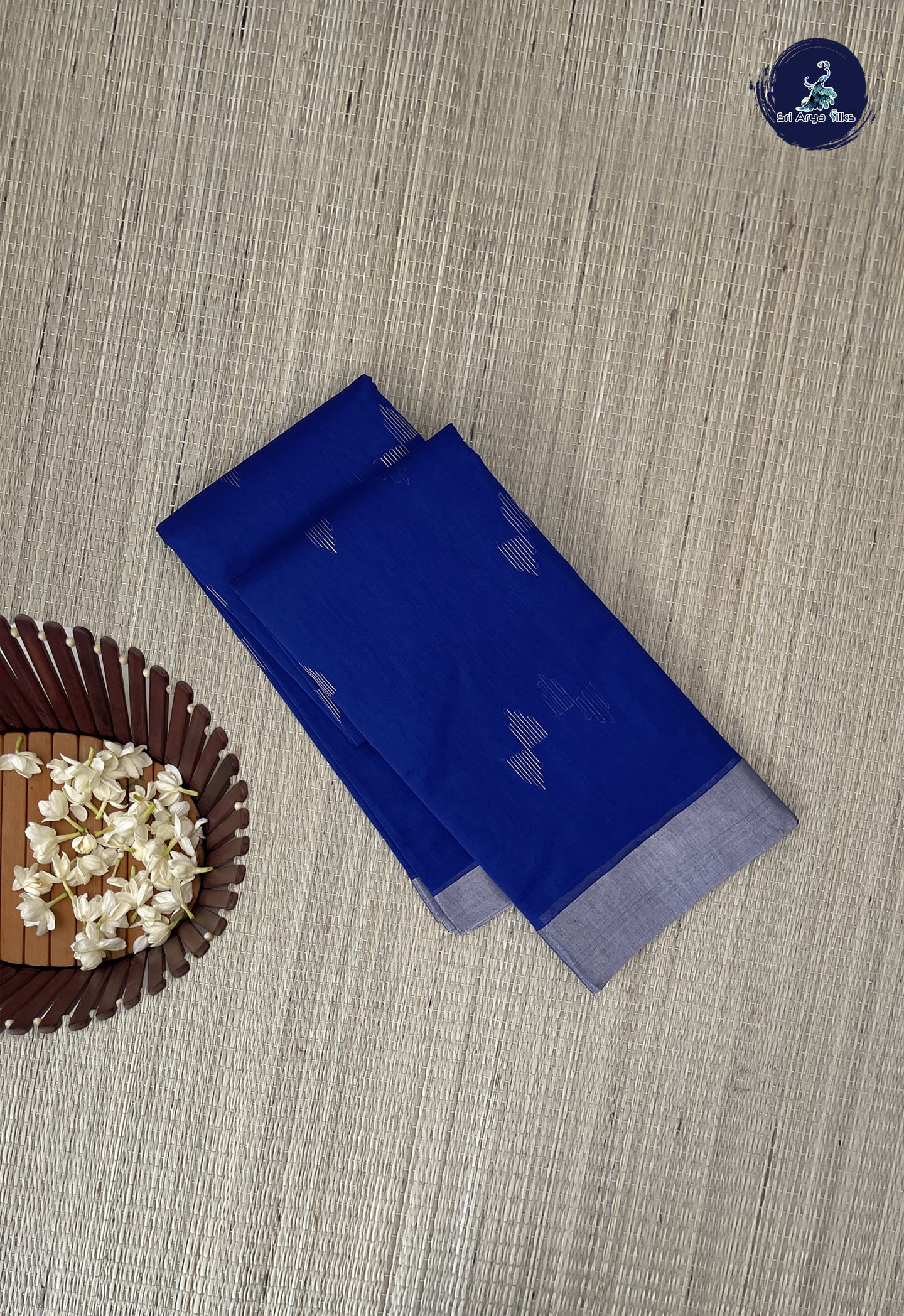 Royal Blue Kora Sico Silk Cotton With Zari Buttas Pattern