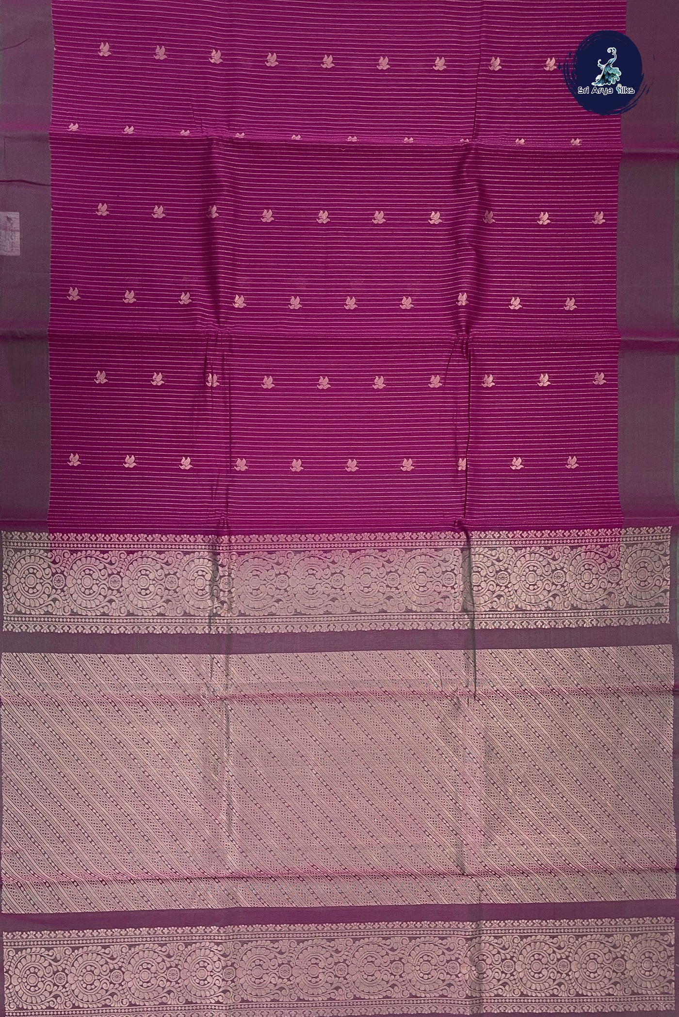 BeetRoot Shade Kora Sico Silk Cotton With Stripes Pattern