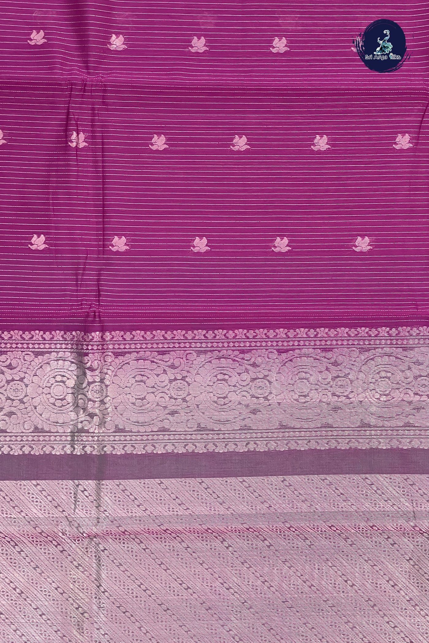 BeetRoot Shade Kora Sico Silk Cotton With Stripes Pattern