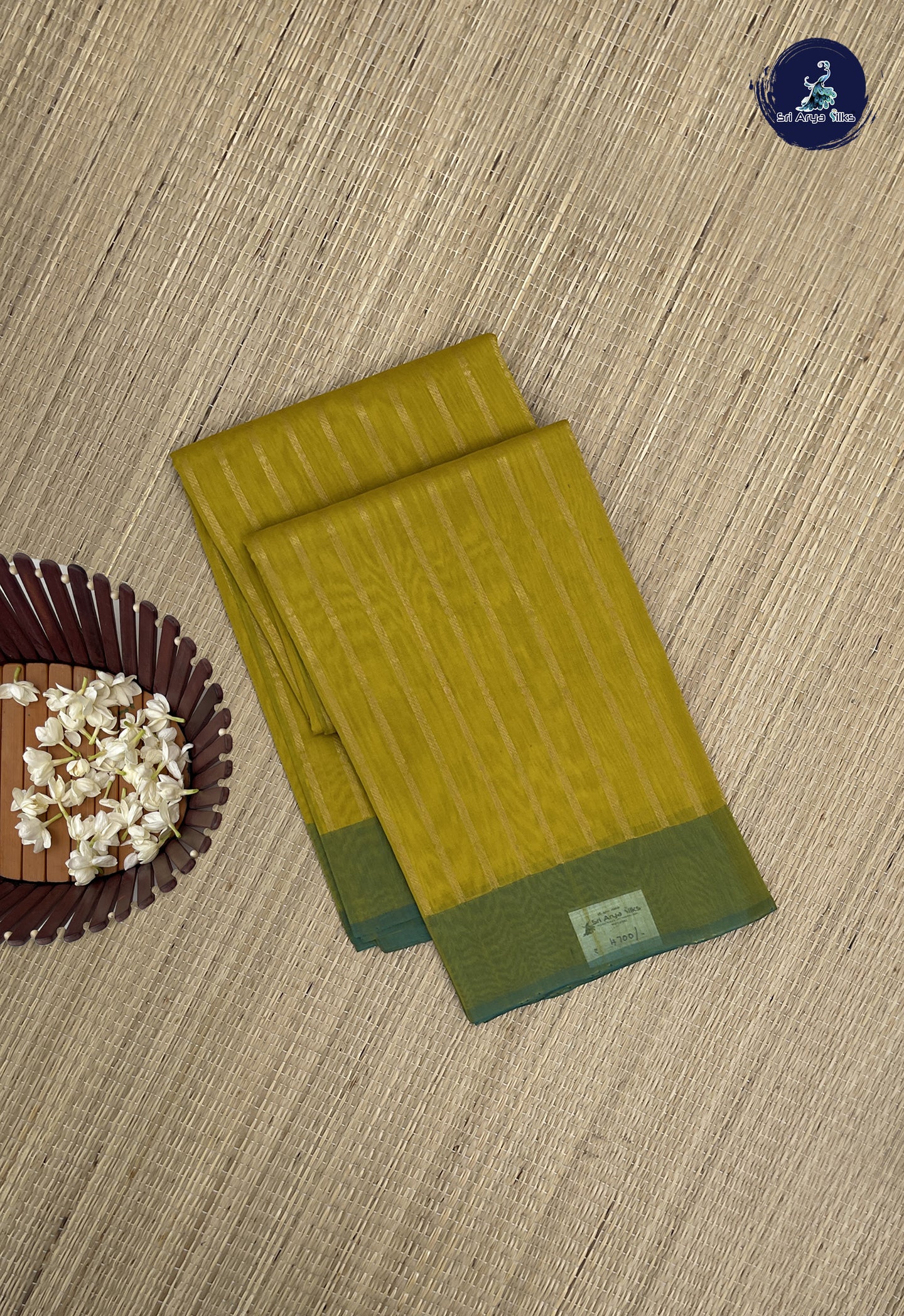 Yellow Kora Sico Silk Cotton With Stripes Pattern