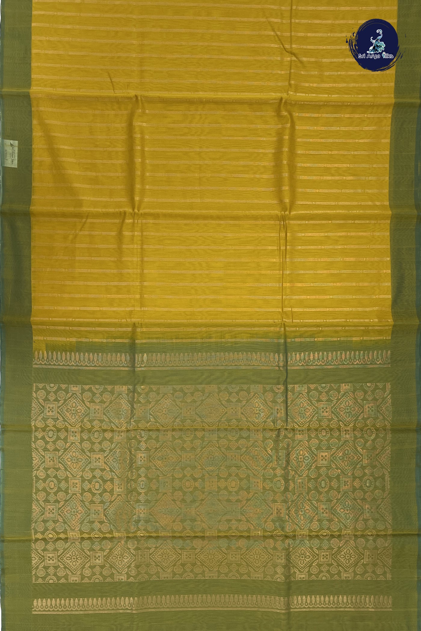 Yellow Kora Sico Silk Cotton With Stripes Pattern