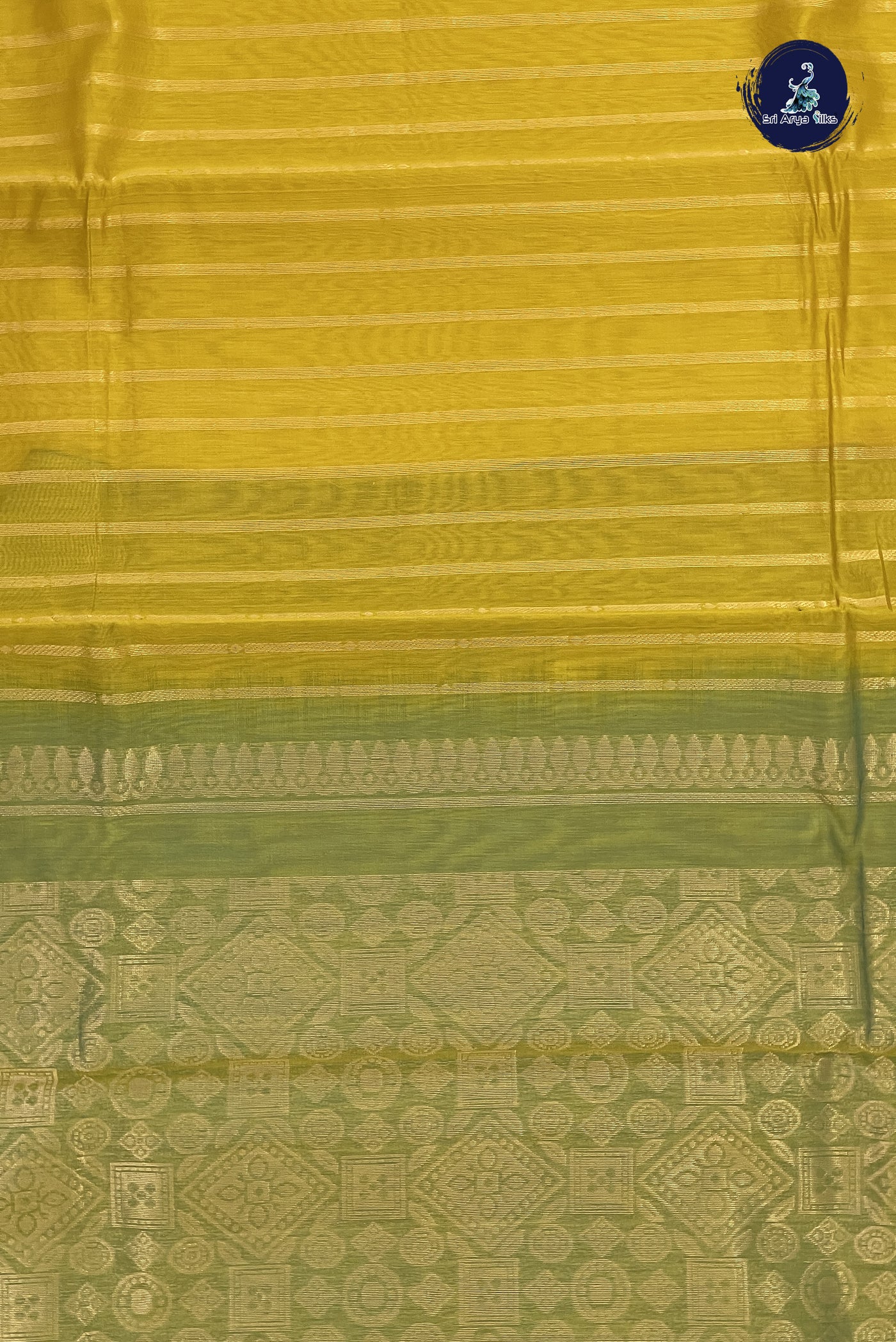 Yellow Kora Sico Silk Cotton With Stripes Pattern