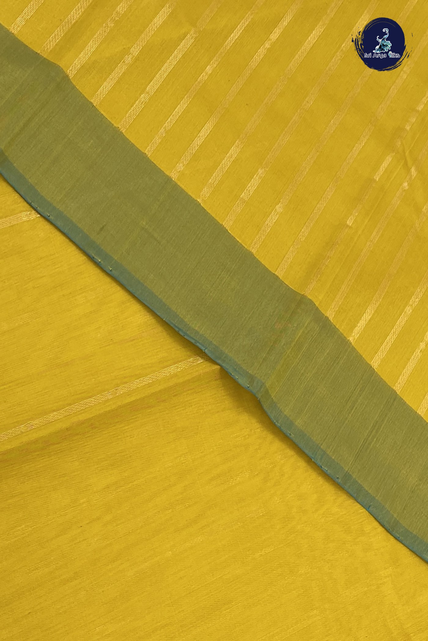 Yellow Kora Sico Silk Cotton With Stripes Pattern