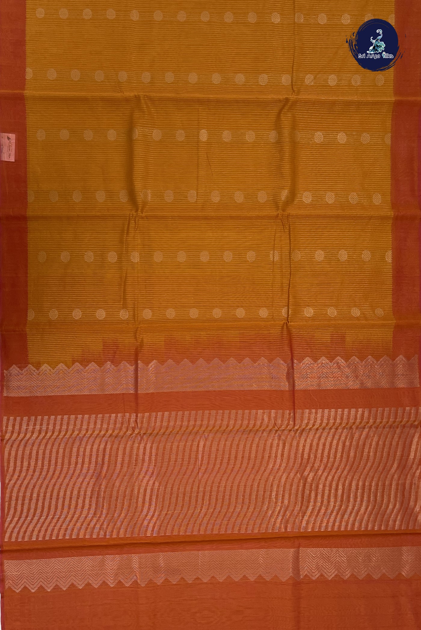 Mustard Yellow Kora Sico Silk Cotton With Stripes Pattern
