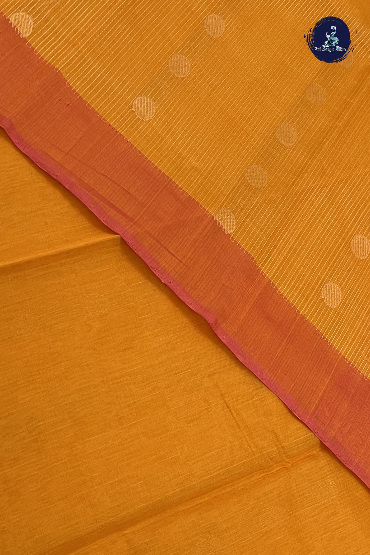 Mustard Yellow Kora Sico Silk Cotton With Stripes Pattern