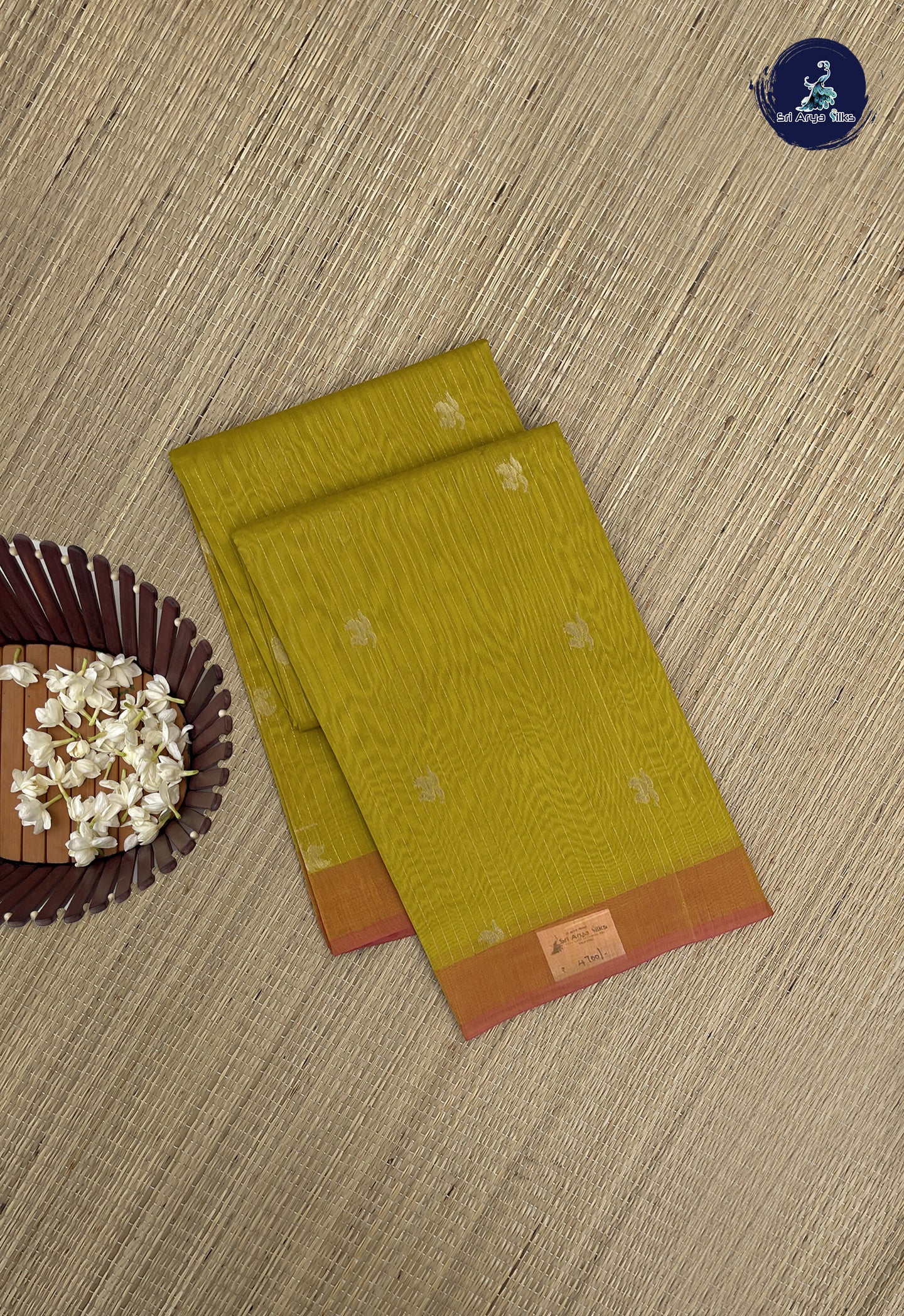 Yellow Kora Sico Silk Cotton With Stripes Pattern