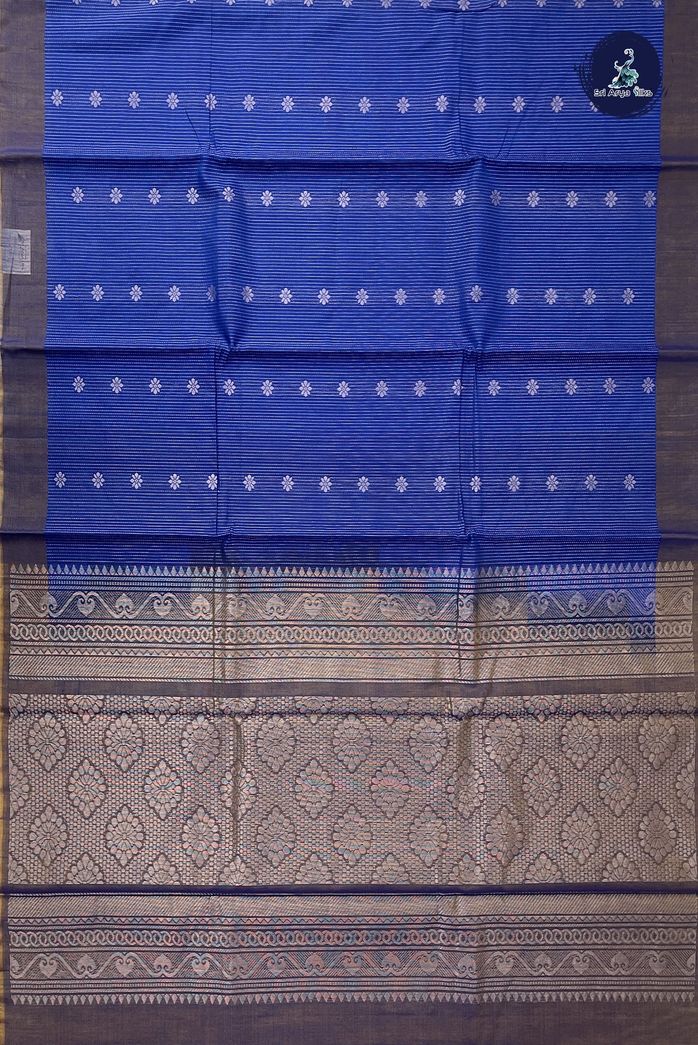 MS Blue Kora Sico Silk Cotton With Stripes Pattern