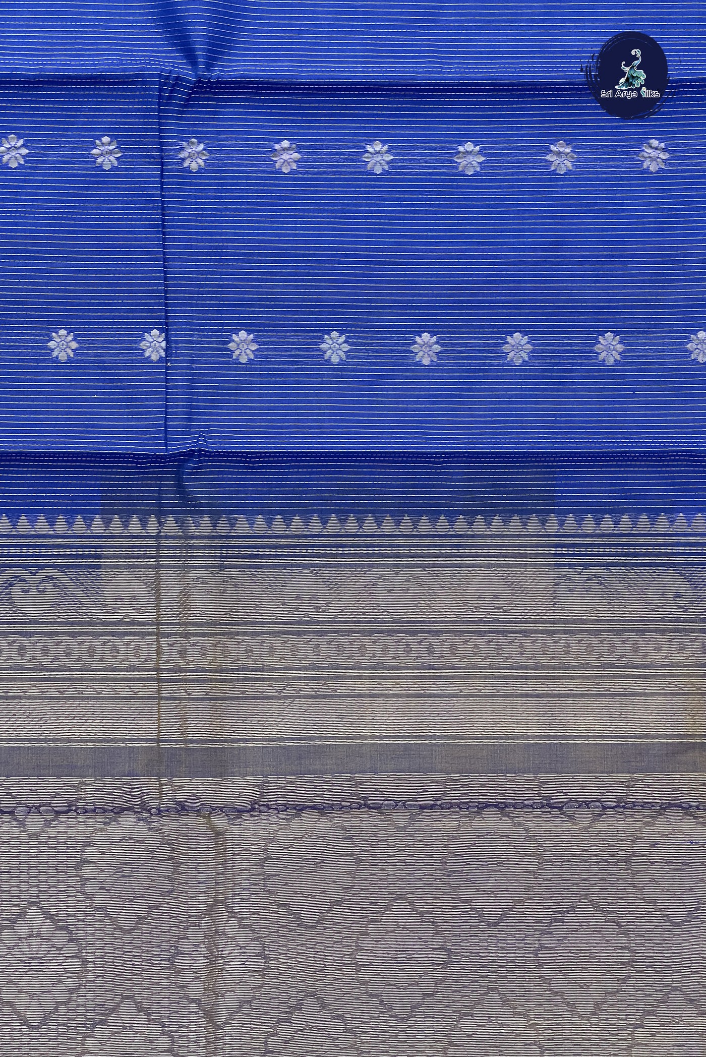 MS Blue Kora Sico Silk Cotton With Stripes Pattern