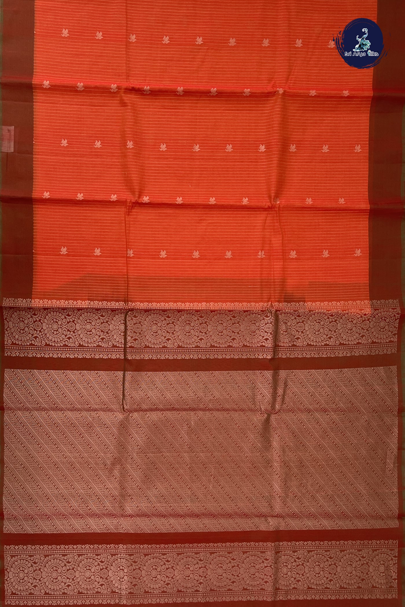Orange Kora Sico Silk Cotton With Stripes Pattern
