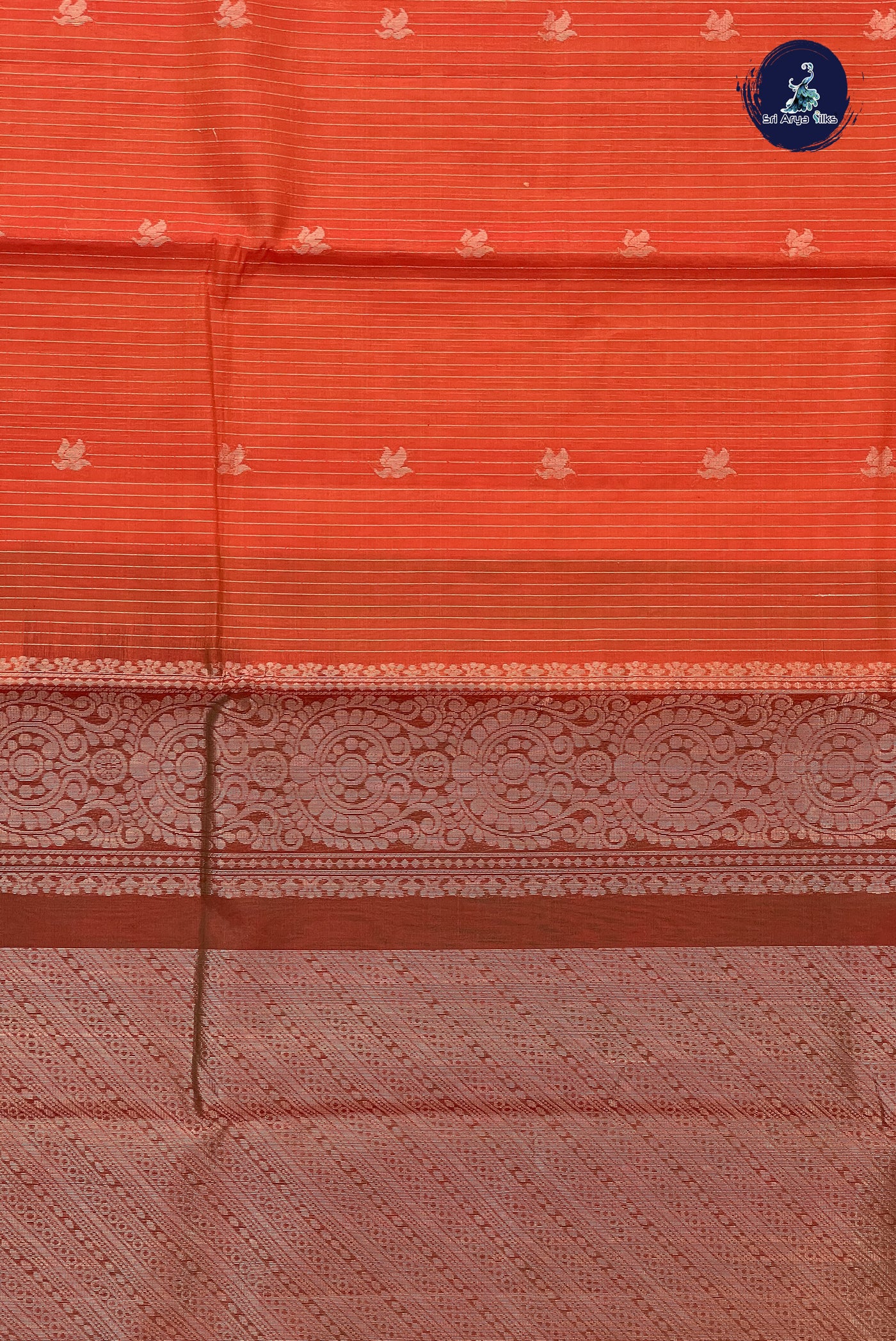 Orange Kora Sico Silk Cotton With Stripes Pattern