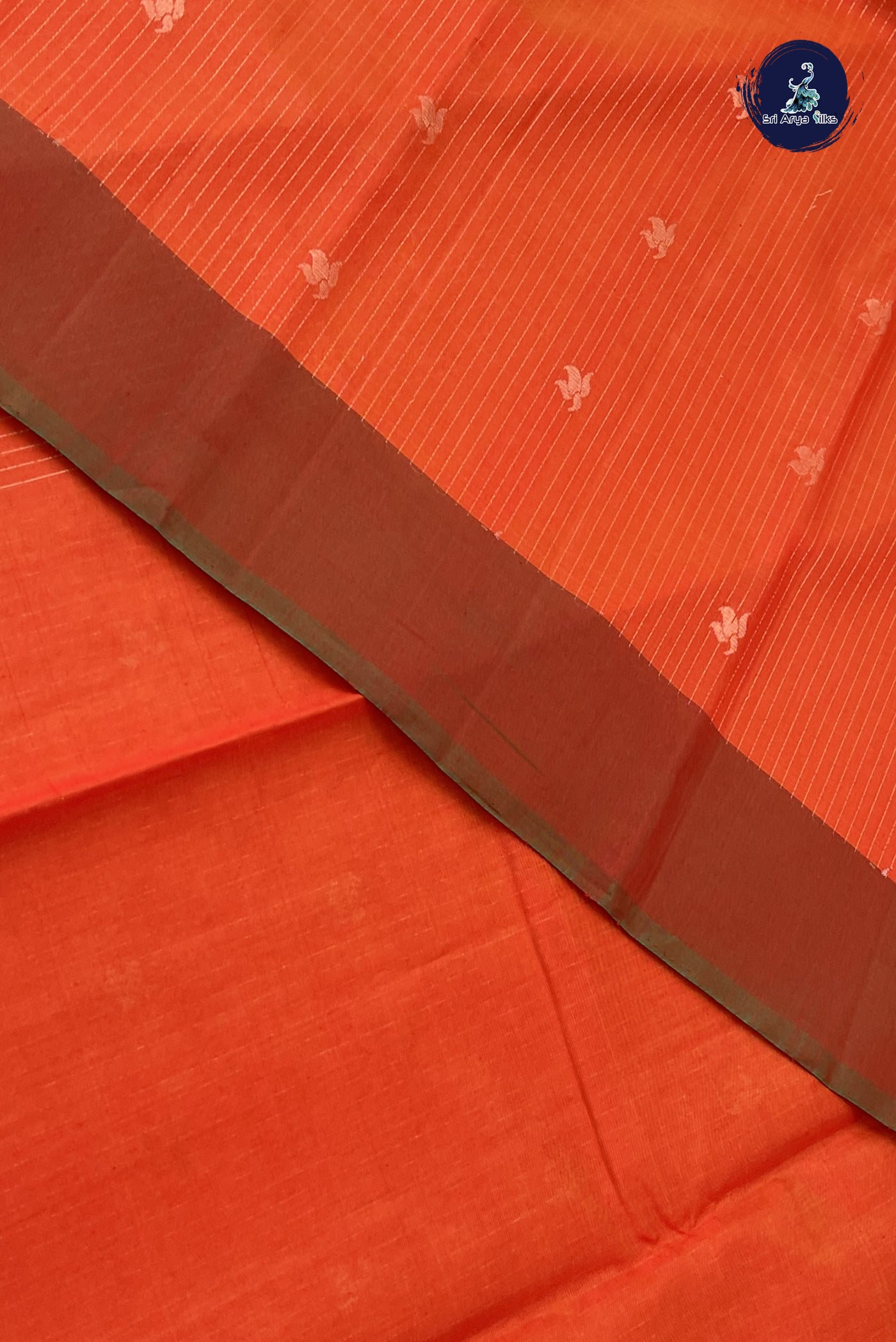 Orange Kora Sico Silk Cotton With Stripes Pattern
