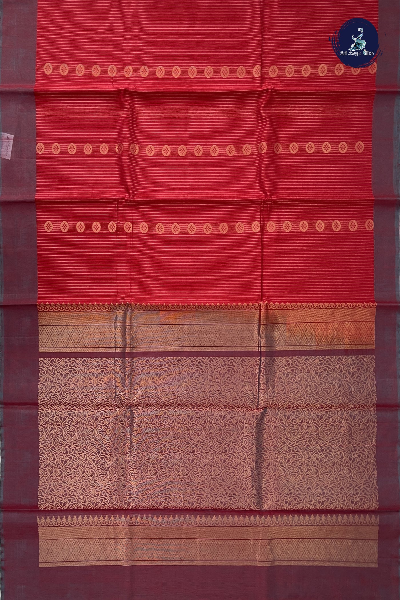 Red Kora Sico Silk Cotton With Stripes Pattern