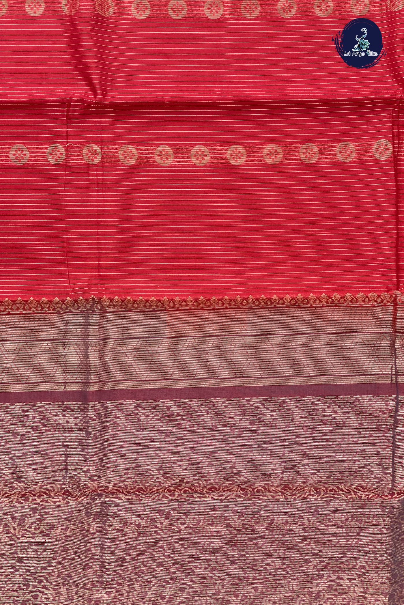 Red Kora Sico Silk Cotton With Stripes Pattern