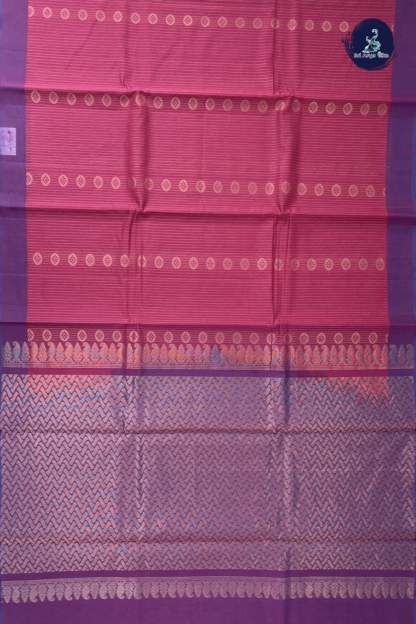 Pink Kora Sico Silk Cotton With Stripes Pattern