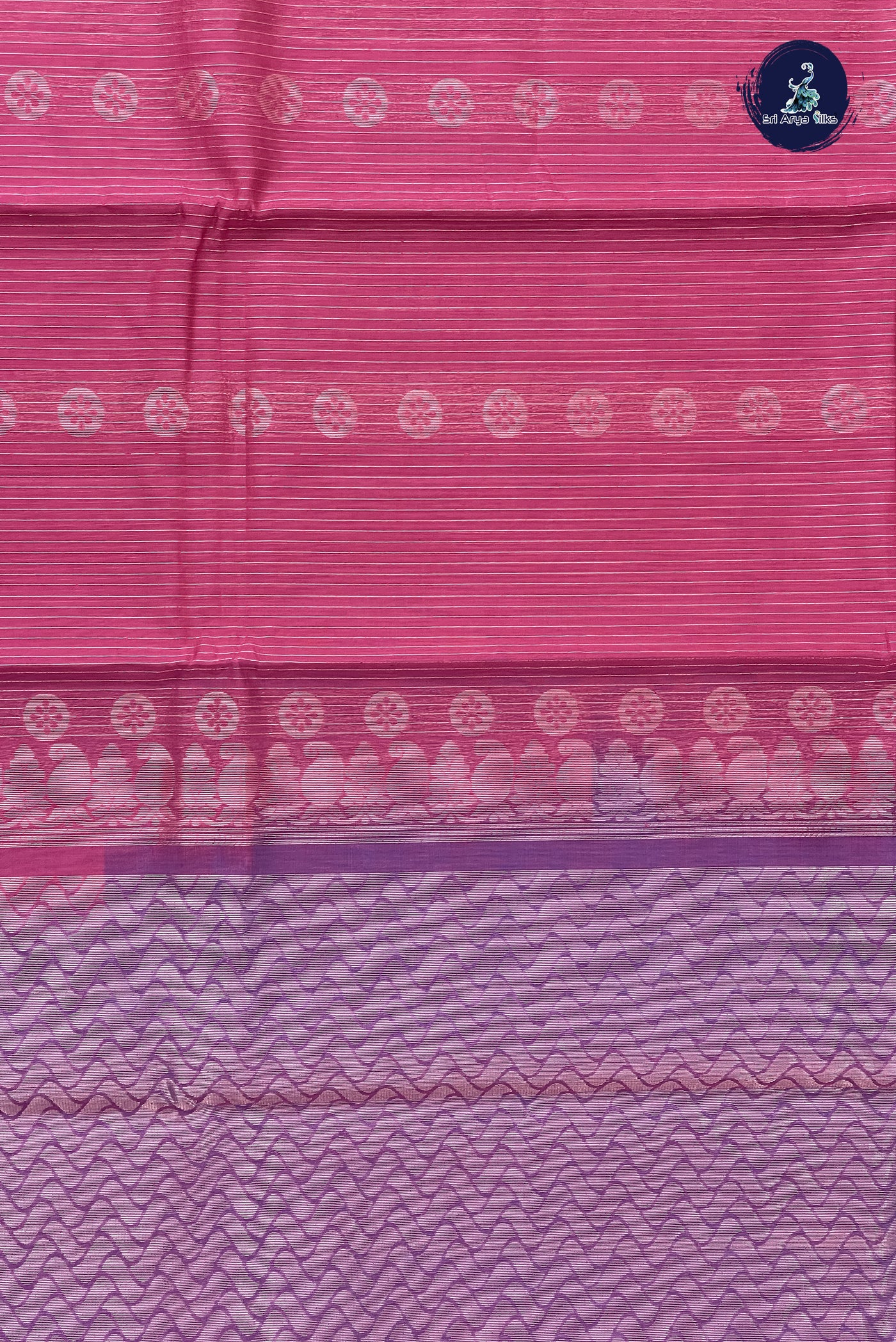 Pink Kora Sico Silk Cotton With Stripes Pattern