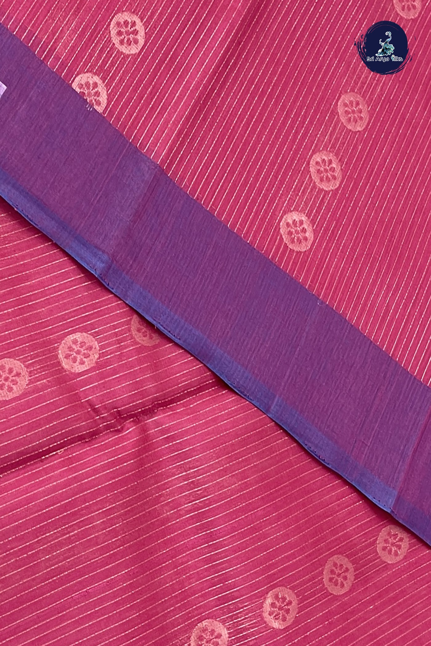 Pink Kora Sico Silk Cotton With Stripes Pattern