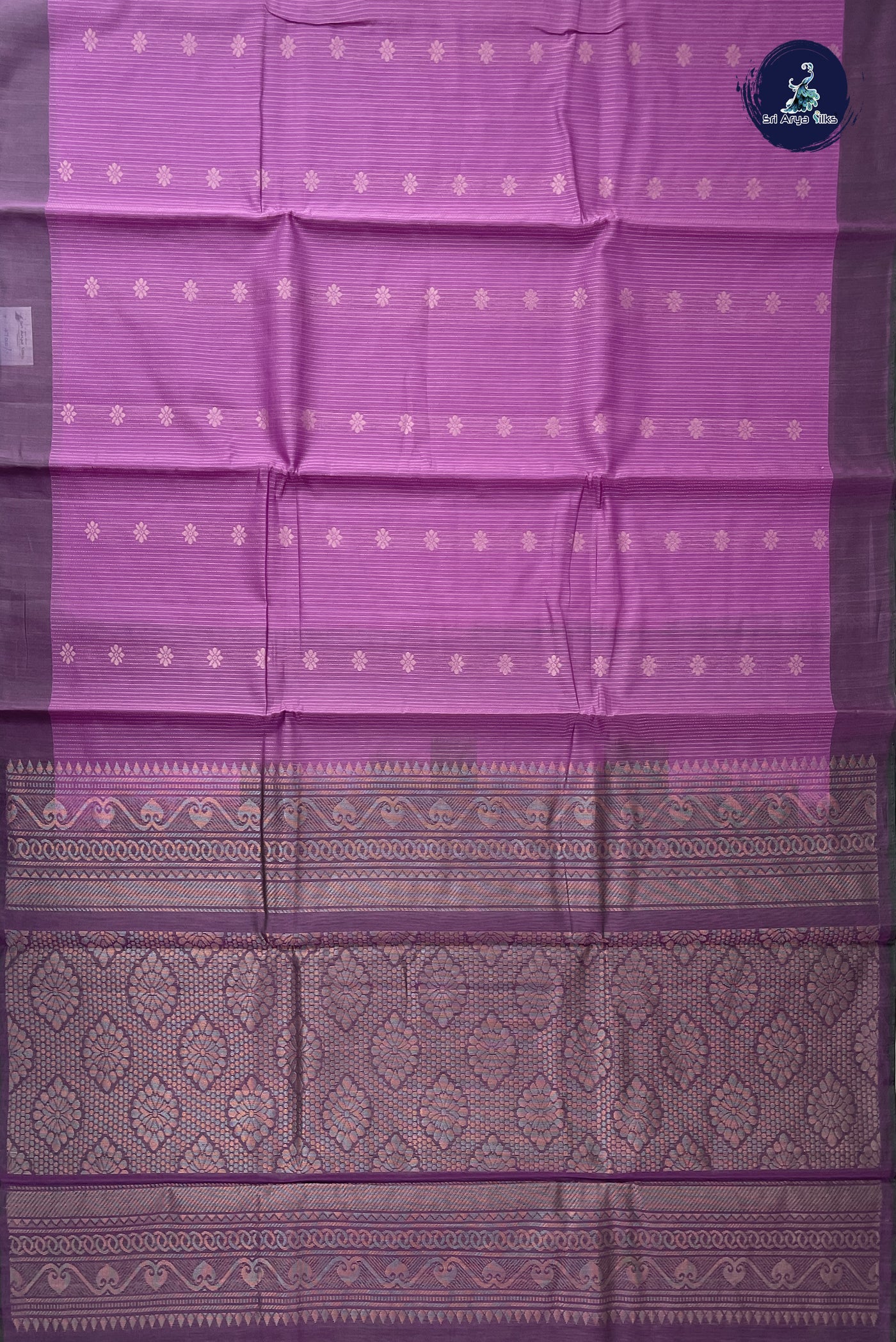Lavender Kora Sico Silk Cotton With Stripes Pattern