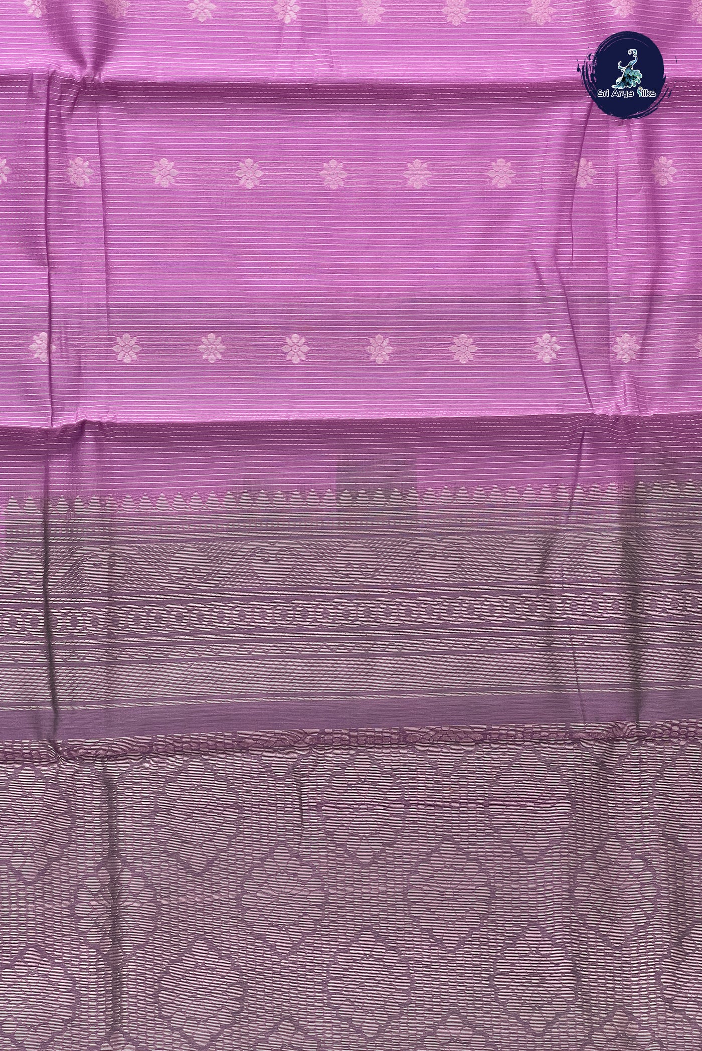 Lavender Kora Sico Silk Cotton With Stripes Pattern