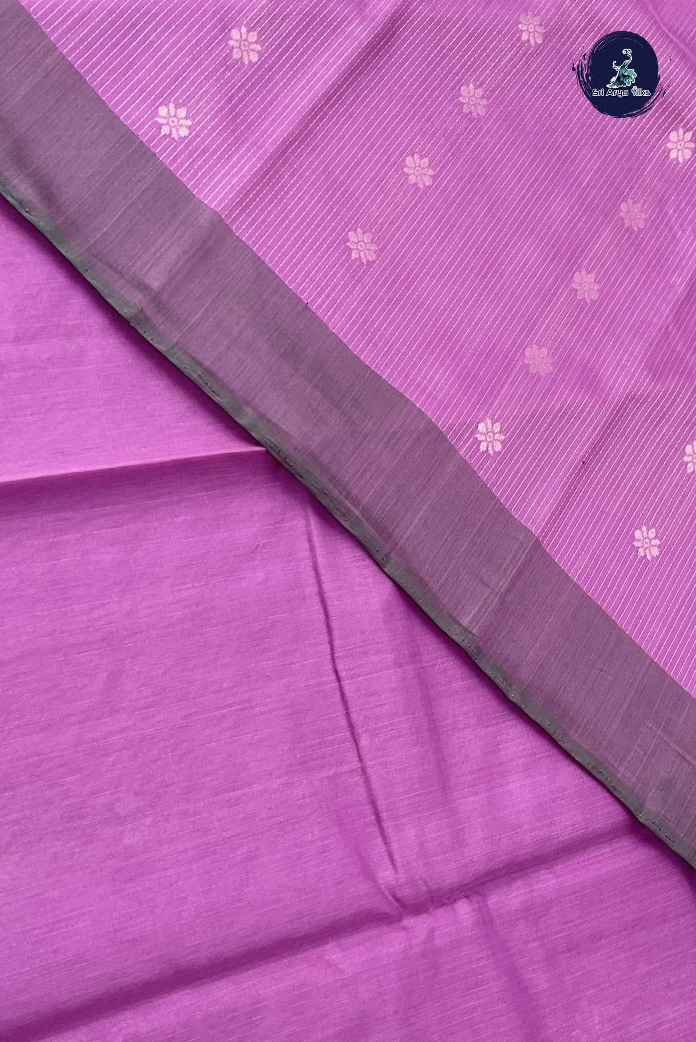 Lavender Kora Sico Silk Cotton With Stripes Pattern
