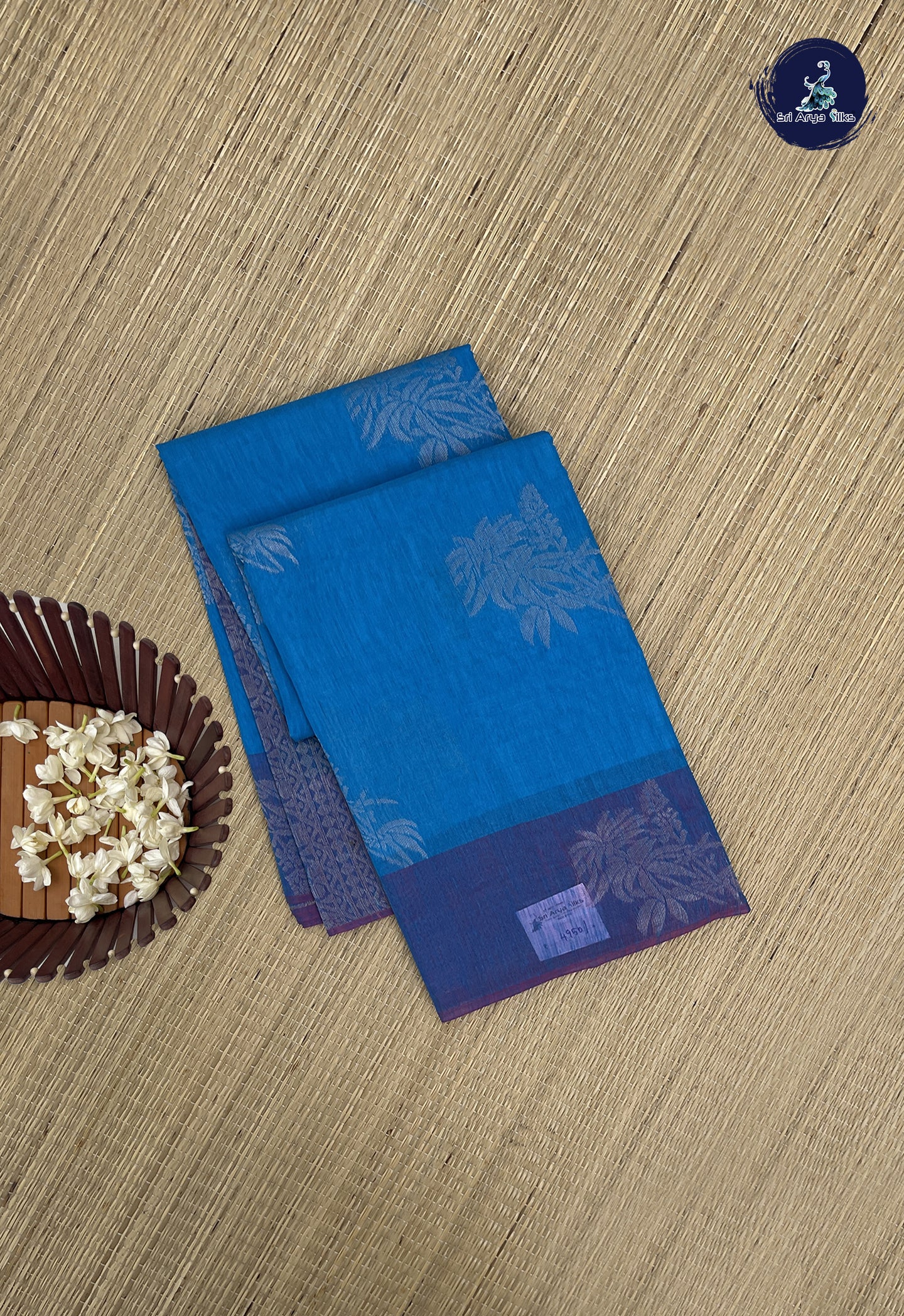 Copper Sulphate Blue Kora Sico Silk Cotton With Zari Buttas Pattern