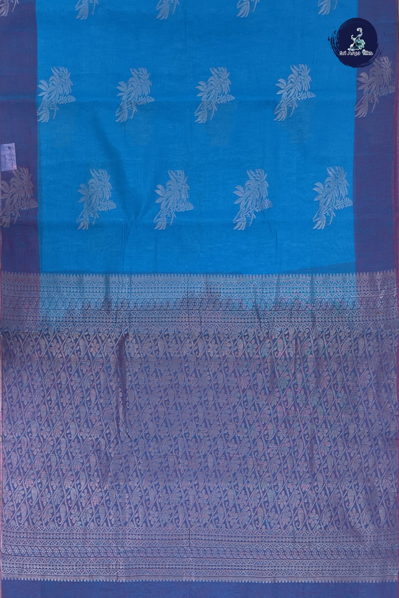Copper Sulphate Blue Kora Sico Silk Cotton With Zari Buttas Pattern