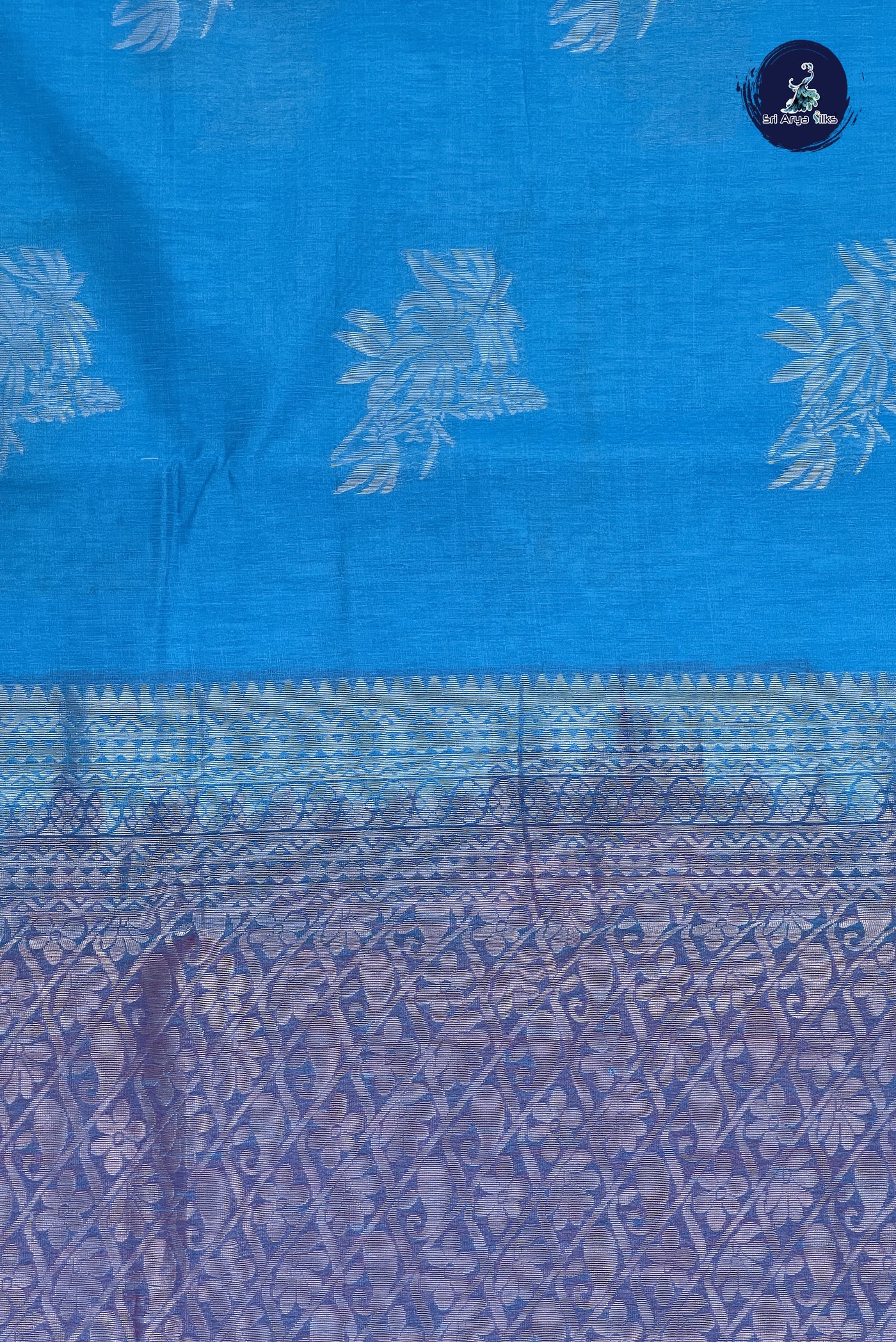 Copper Sulphate Blue Kora Sico Silk Cotton With Zari Buttas Pattern