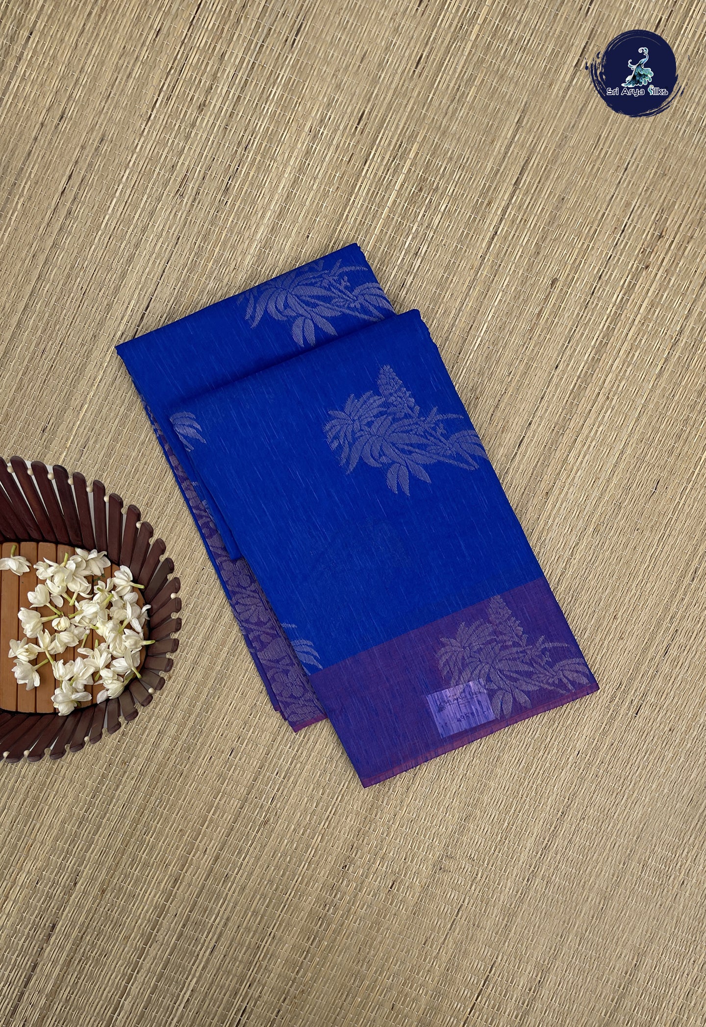 Dark Blue Kora Sico Silk Cotton With Zari Buttas Pattern