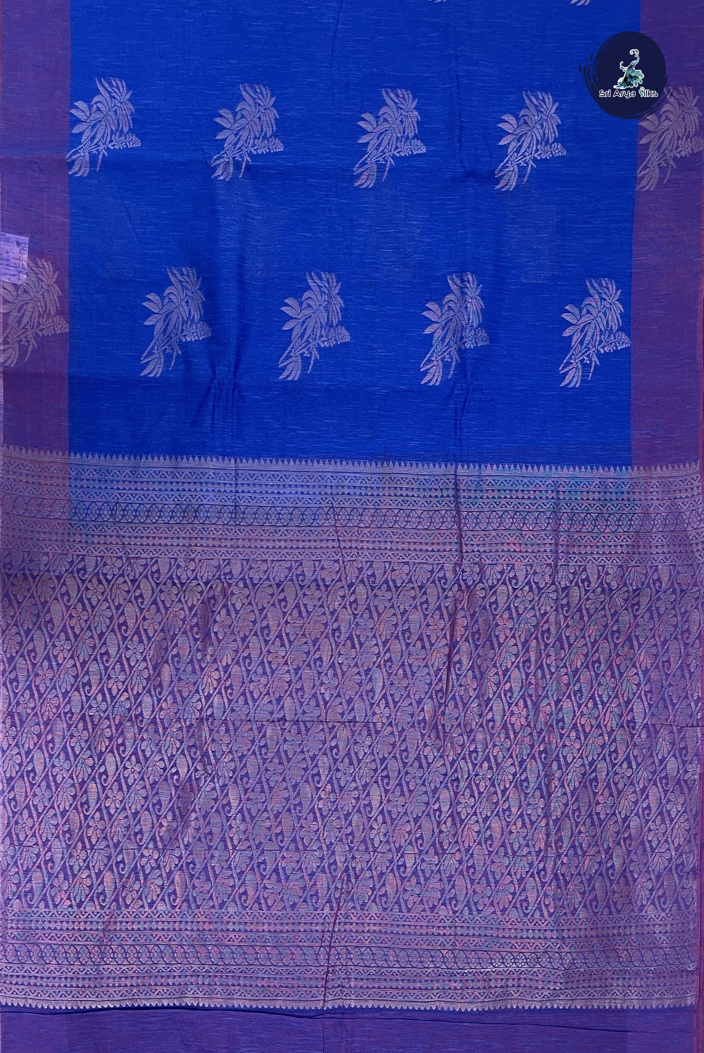 Dark Blue Kora Sico Silk Cotton With Zari Buttas Pattern