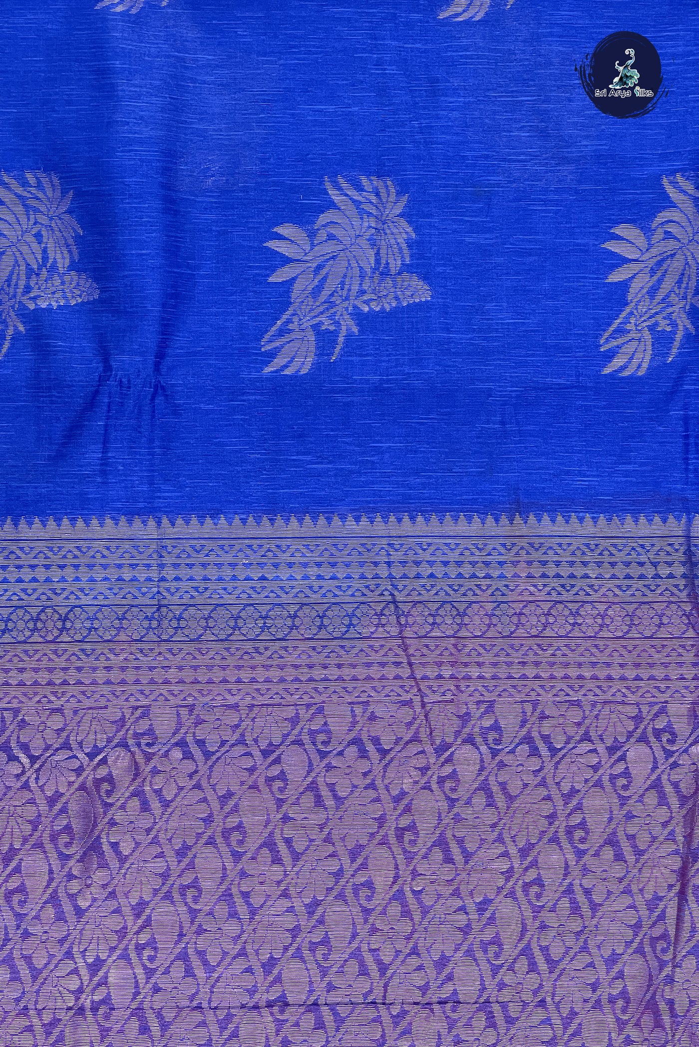 Dark Blue Kora Sico Silk Cotton With Zari Buttas Pattern