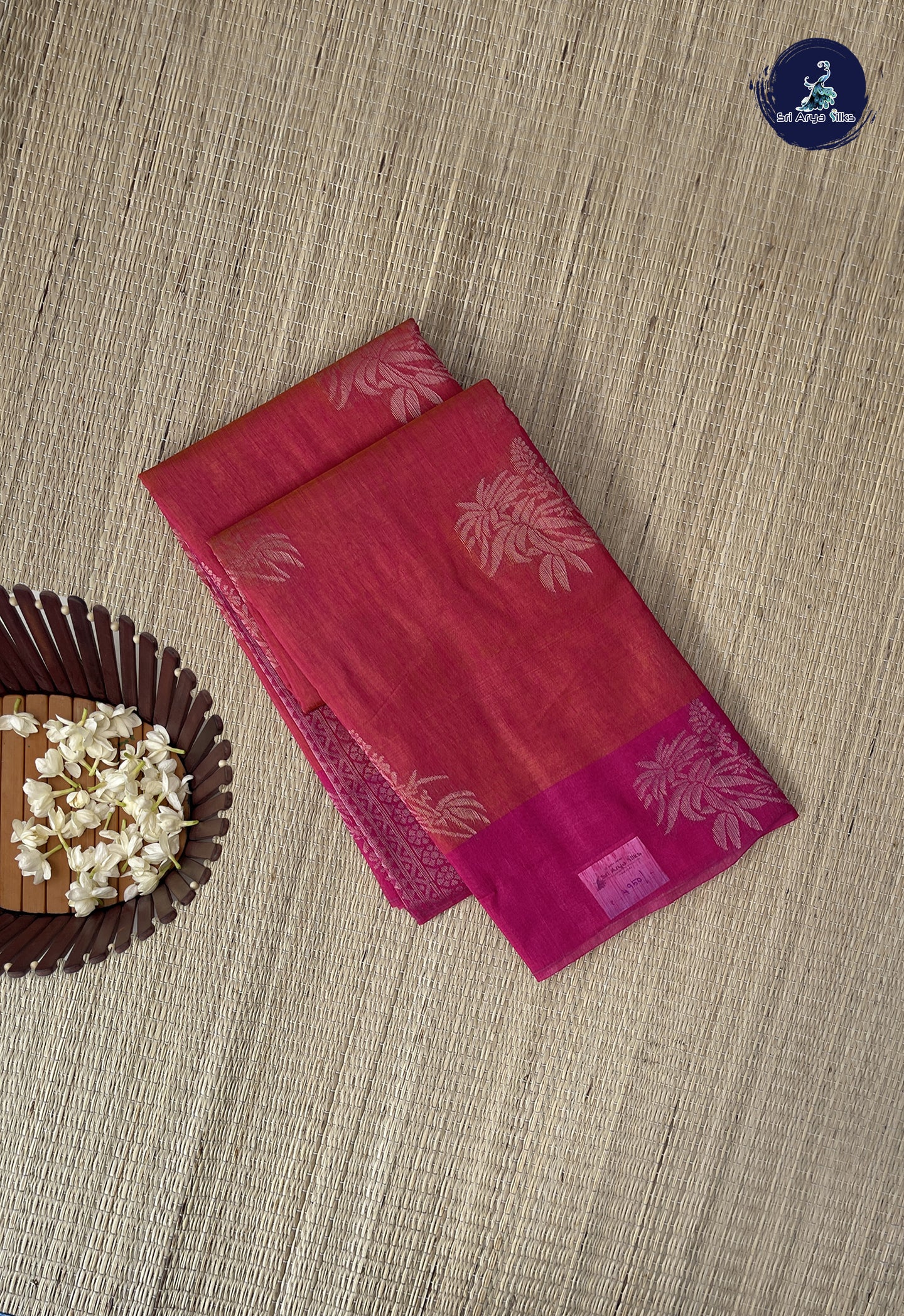 Orangish Pink Kora Sico Silk Cotton With Zari Buttas Pattern