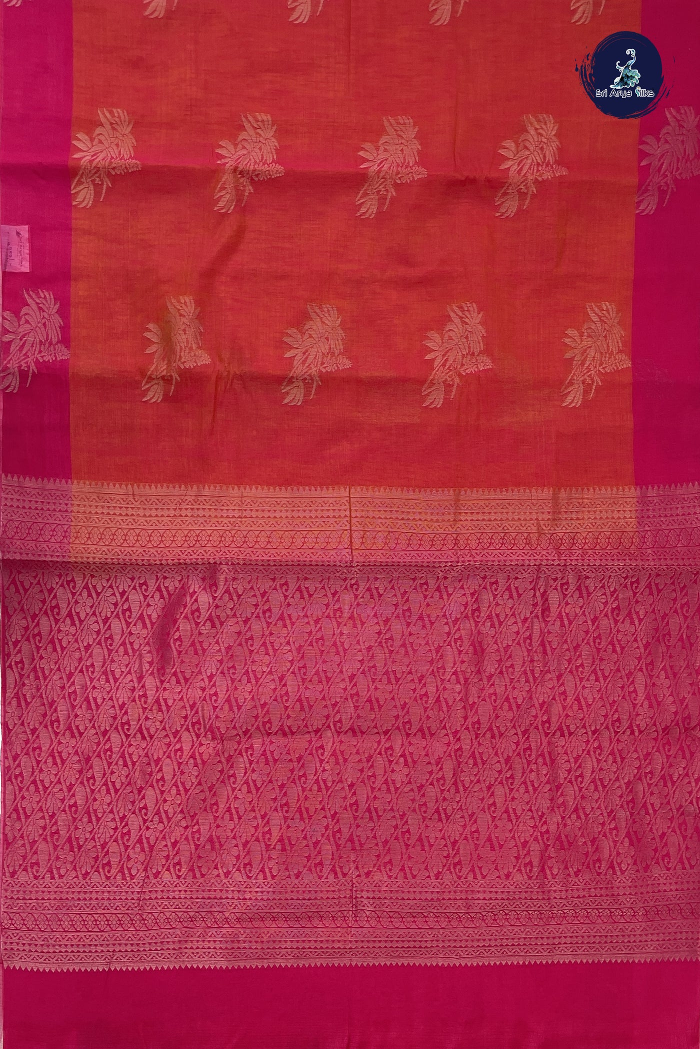 Orangish Pink Kora Sico Silk Cotton With Zari Buttas Pattern
