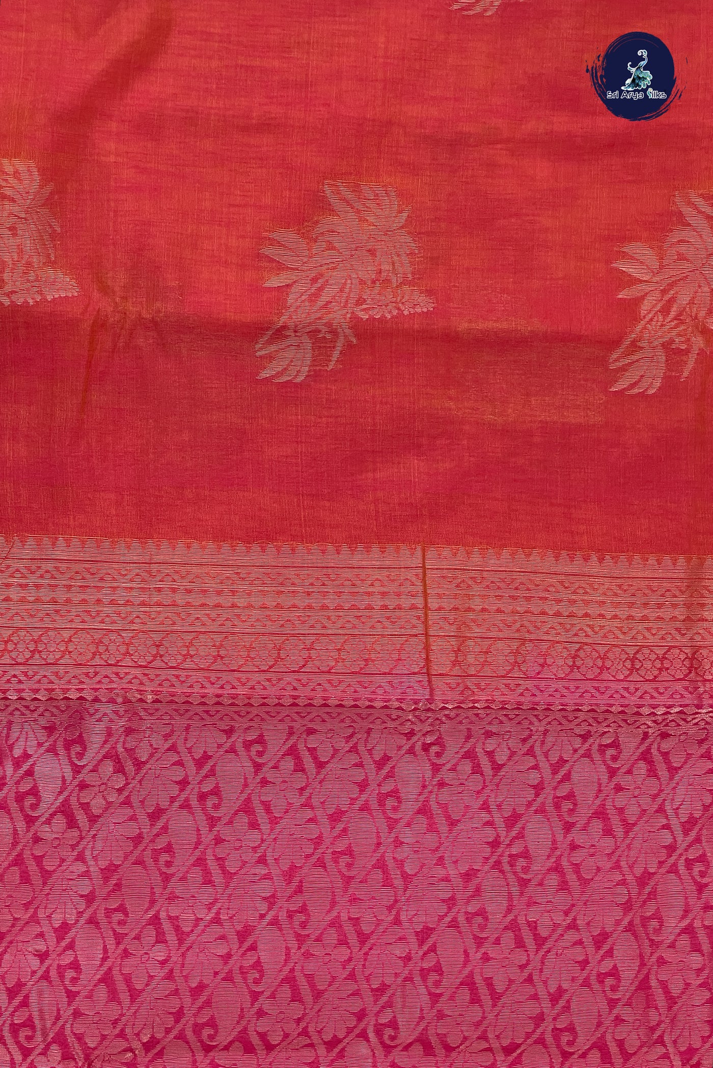 Orangish Pink Kora Sico Silk Cotton With Zari Buttas Pattern