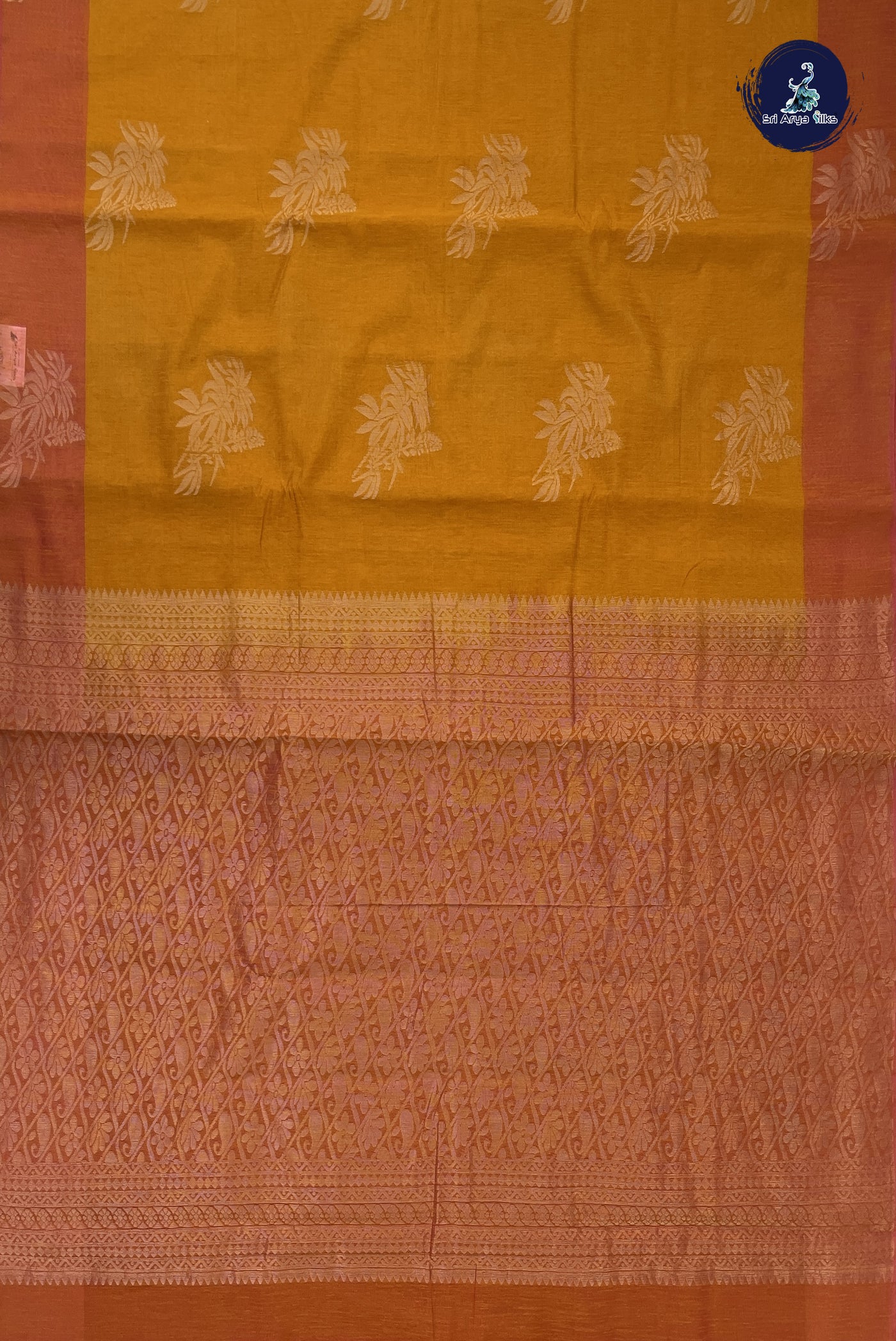 Yellow Kora Sico Silk Cotton With Zari Buttas Pattern