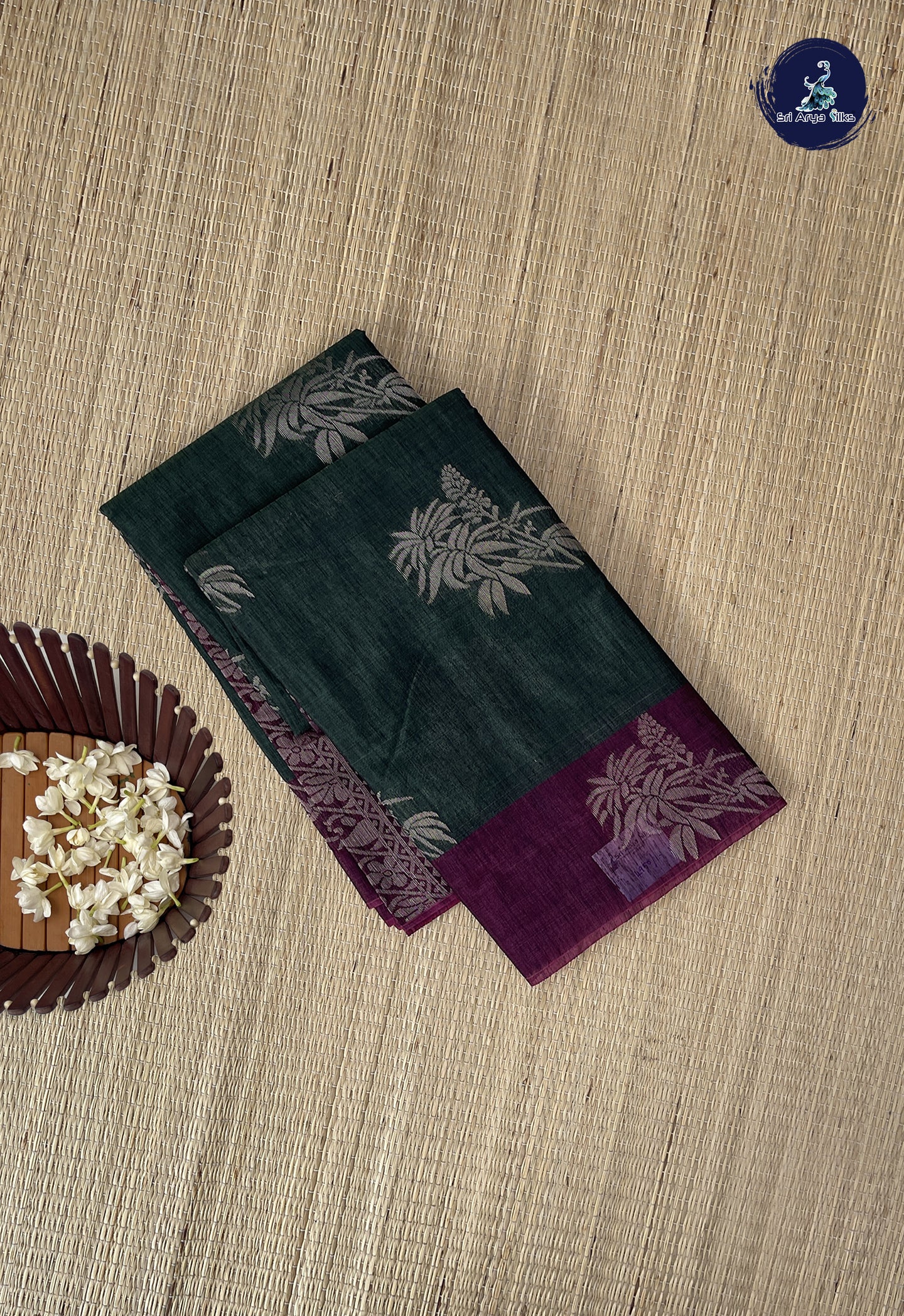 Dark Green Kora Sico Silk Cotton With Zari Buttas Pattern